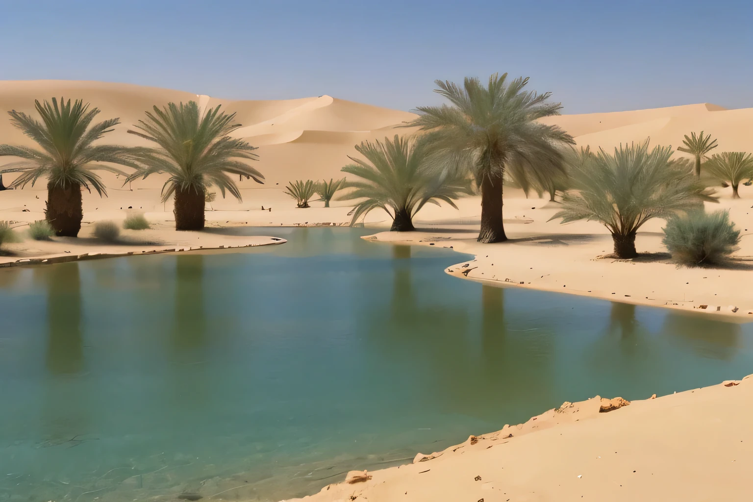 Arabic Desert Oasis, water, tree, land