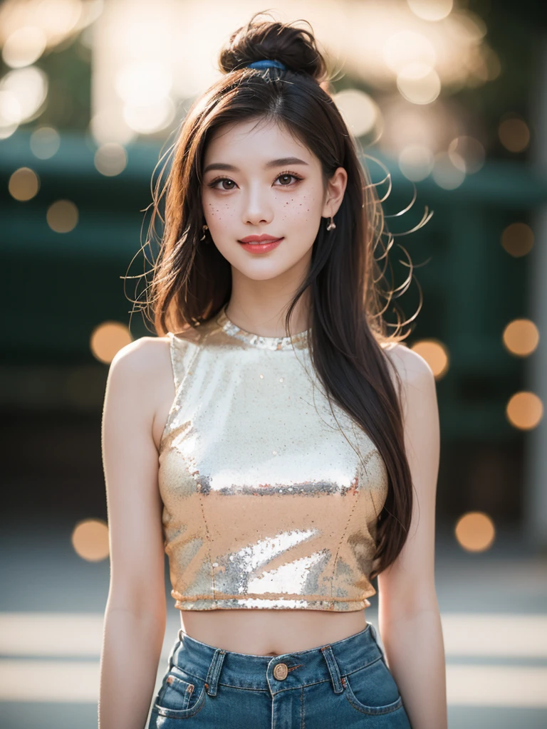 (masterpiece, best quality:1.2), (8k uhd, 16k, 32k, ultra high res), (photorealistic:1.37), (RAW photo), ultimate-realistic, ultimate-realistic details, ultimate-realistic texture, ultimate-intricate details, ultimate-realistic lighting, ultimate-realistic shadow, japanese girl, 24yo, ultimate-cute face, ultimate-RAW skin, ultimate-eyes, red hair, long hair, slicked back hair, dominant, green eyes, dominant eyes, eye contact, arrogant, adult, thick eyebrows, evil smile, smirk, black eyeliner, sporty, tall, model, posing, dungeon, intense, evocative portrait in the Japanese retro anime style of the 80s and 90s. Her attire is minimal, accentuating the curves of her body and the dramatic shadows cast by the lighting. Dynamic seductively pose, wide cute smile, The background is stark, with sharp contrasts highlighting the contours of her form, evoking a sense of mystery and allure. Use a consistent design with vibrant colors. Wearing stylish and trendy outfit for a girl going out to a club. The outfit should be eye-catching and fashionable, suitable for a lively and energetic nightlife atmosphere,(A sleek, form-fitting crop top or a sparkly sequin blouse), (High-waisted leather pants, a mini skirt, or trendy ripped jeans), (bokeh:2), backlight, long exposure:2, film grain, Hasselblad X2D 100C + XCD 2,5/25V, F/1.8, (cinematic still:1.2), freckles, 35mm photograph, film, bokeh, professional, 4k, highly detailed, perfect fingers ,Extremely Realistic, UHD,