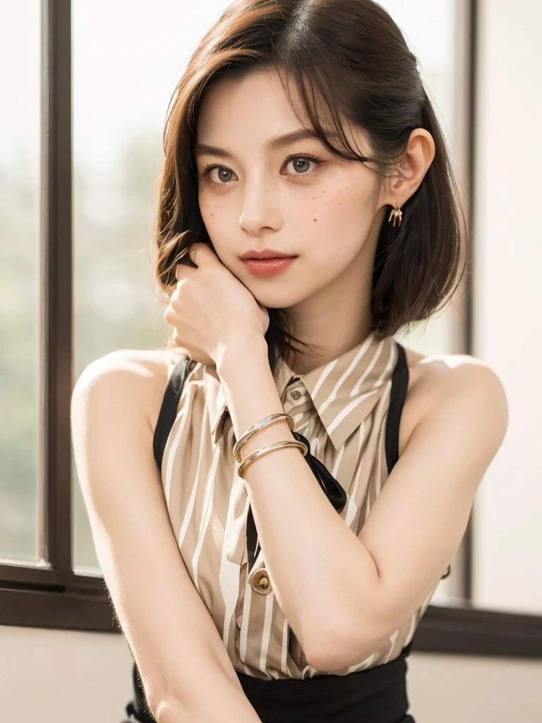 (masterpiece, best quality:1.2), (8k uhd, 16k, 32k, ultra high res), (photorealistic:1.37), (RAW photo), ultimate-realistic, ultimate-realistic details, ultimate-realistic texture, ultimate-intricate details, ultimate-realistic lighting, ultimate-realistic shadow, japanese girl, 24yo, ultimate-cute face, ultimate-RAW skin, ultimate-eyes, A beautiful striking female teacher in the classroom, crimson hair with pink tips, blue Hair bobbles, bob haircut, blue eyes, light make-up, ruby lips, smooth, soft face, sculpted body, toned physique. she wearing sleeveless satin shirt that is white, classic collar shirt, cropped shirt, deep v-neck, elegant, passionate and beauty, red skirt, silver bracelet, sharp focus, studio photo, intricate details, highly detailed, by greg rutkowski. Gorgeous teacher stands confidently in the classroom with class board behind her, softly evening lighting from windows side, silhouette, light shadow, film grain, Hasselblad X2D 100C + XCD 2,5/25V, F/1.8, (cinematic still:1.2), freckles, 35mm photograph, film, bokeh, professional, 4k, highly detailed, perfect fingers ,Extremely Realistic, UHD,