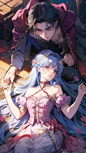 ((Highest quality)), ((masterpiece)), (detailed), (Perfect Face)、The woman is Lacus Clyne, who is married to a Chinese man, and is an ordinary Chinese woman with blue eyes, pink, medium-long hair, and an engagement ring.