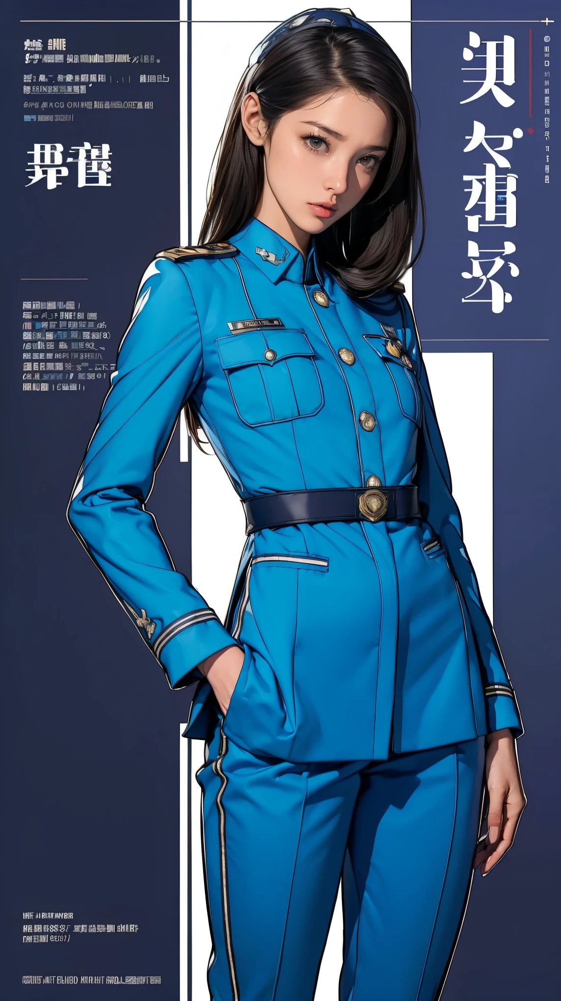 ((masterpiece)),(((highest quality))),((Reference Sheet, Character Design, front, return, ~ ~ side, Mr..々Hairstyle, Mr..々Performance, Facial Expressions)), 14-year-old girl, Cute type, (Very slim:1.4), (Very small ass:1.4), Realistic buttocks, Medium milk, Short Bob, Thin thighs, Long legs, It's not a big deal,(A female Earth Federation officer is walking), (Wearing Earth Federation military uniform, White and blue military uniform),(Worn by federal government employees'White Hat:1.5)