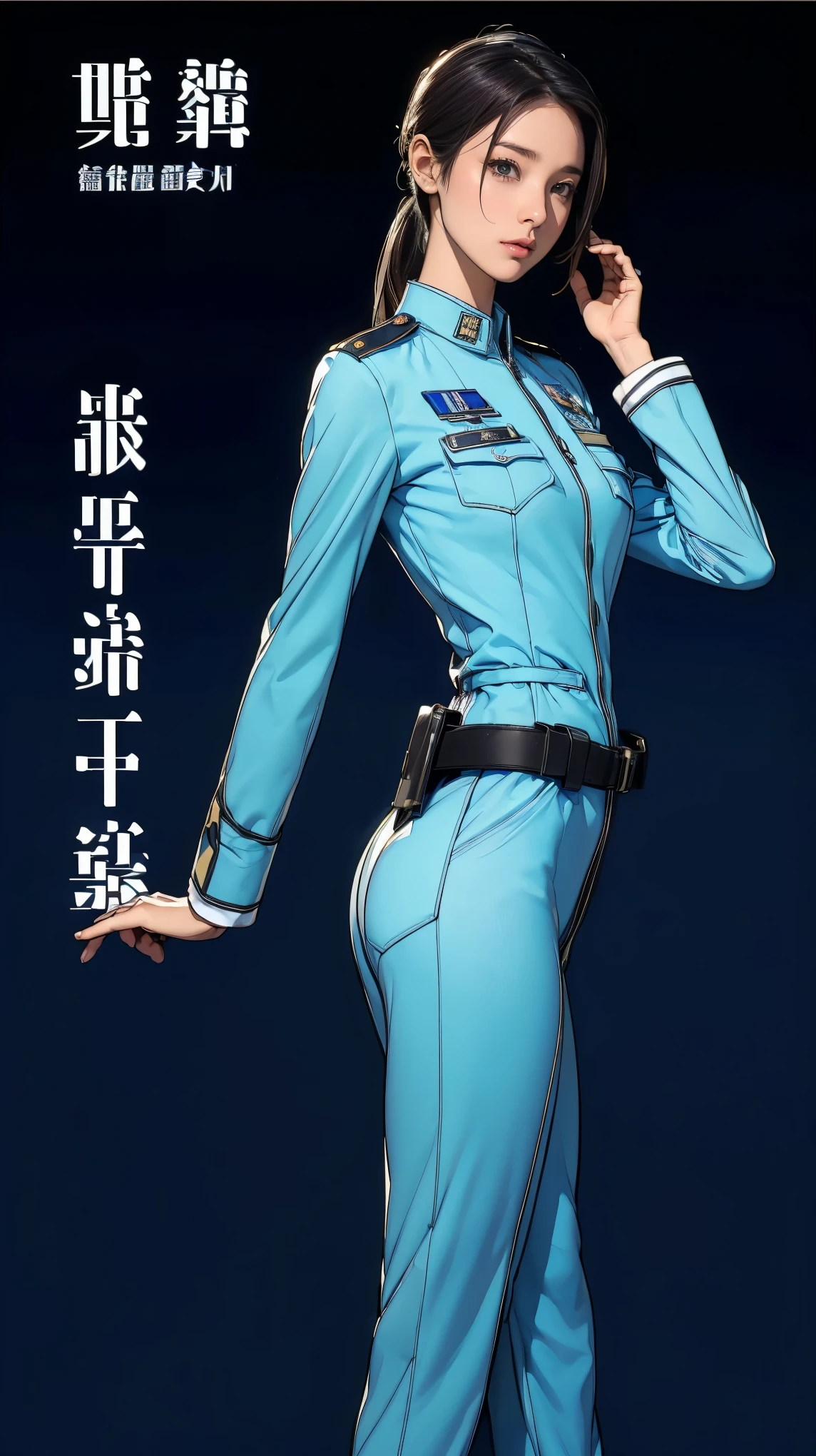 ((masterpiece)),(((highest quality))),((Reference Sheet, Character Design, front, return, ~ ~ side, Mr..々Hairstyle, Mr..々Performance, Facial Expressions)), -yeld gi Cute type, (Very slim:1.4), (Very small ass:1.4), Realistic buttocks, Big Breasts, Short Bob, Thin thighs, Long legs, It's not a big deal,(A female Earth Federation officer is walking), (Wearing Earth Federation military uniform, White and blue military uniform),(Worn by federal government employees'White Hat:1.5)