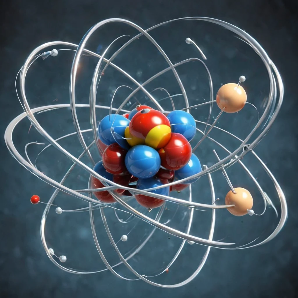 very detailed, true-to-life representation of an atom with accurate lighting and textures, orbitals de schrodinger