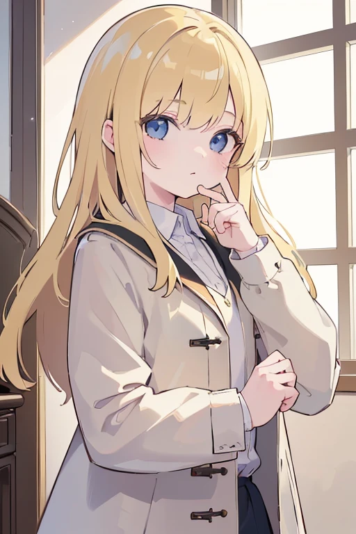 (best quality,4k,8k,highres,masterpiece:1.2),ultra-detailed,realistic,photorealistic:1.37, A 12-year-old blonde girl wearing a coat 