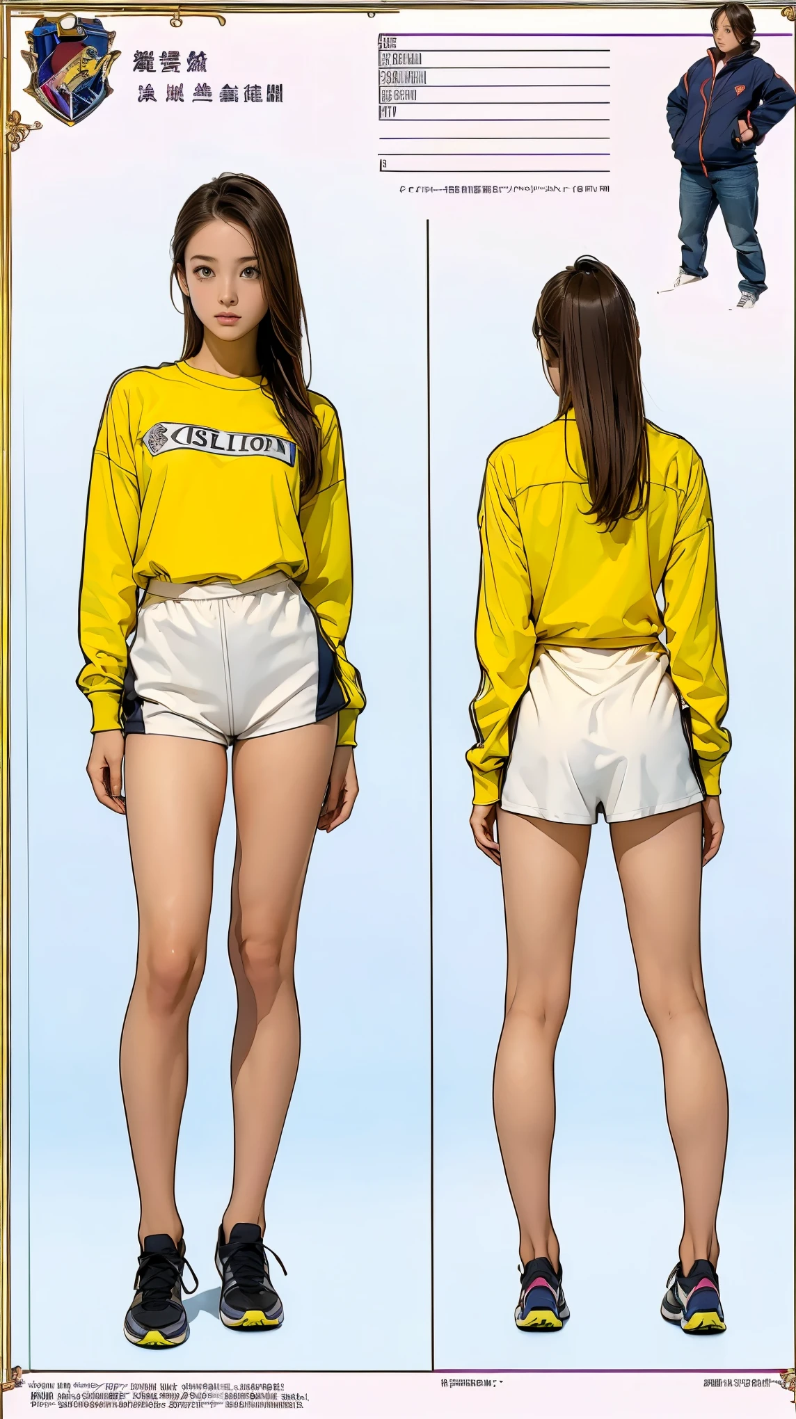 ((masterpiece)),(((highest quality))),((1 person, Reference Sheet, Character Design, front, return, ~ ~ side))), Thin thighs, Long legs, It's not a big deal, Wear track and field uniform and track and field shoes, ((Browsing Caution))