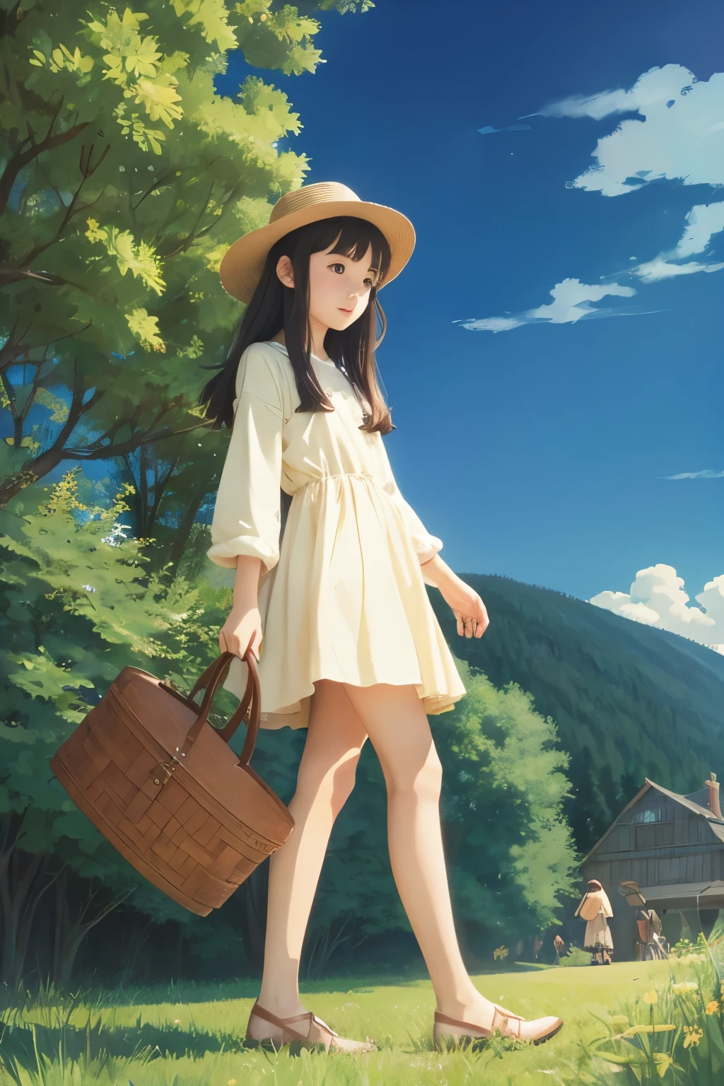 A touch of Ghibli style、girl、whole body、Identity、An illustration