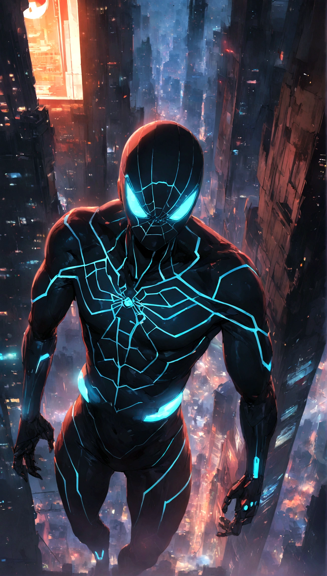 A Spider-Man in Cybernetic City, ultra detail, high resolution, anime, companies