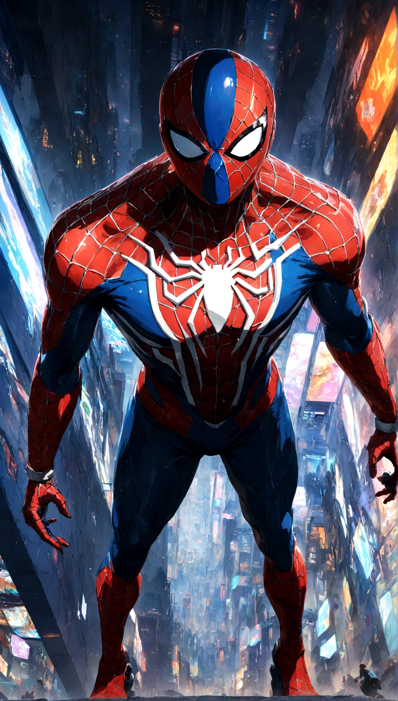 A Spider-Man in Cybernetic City, ultra detail, high resolution, anime, companies