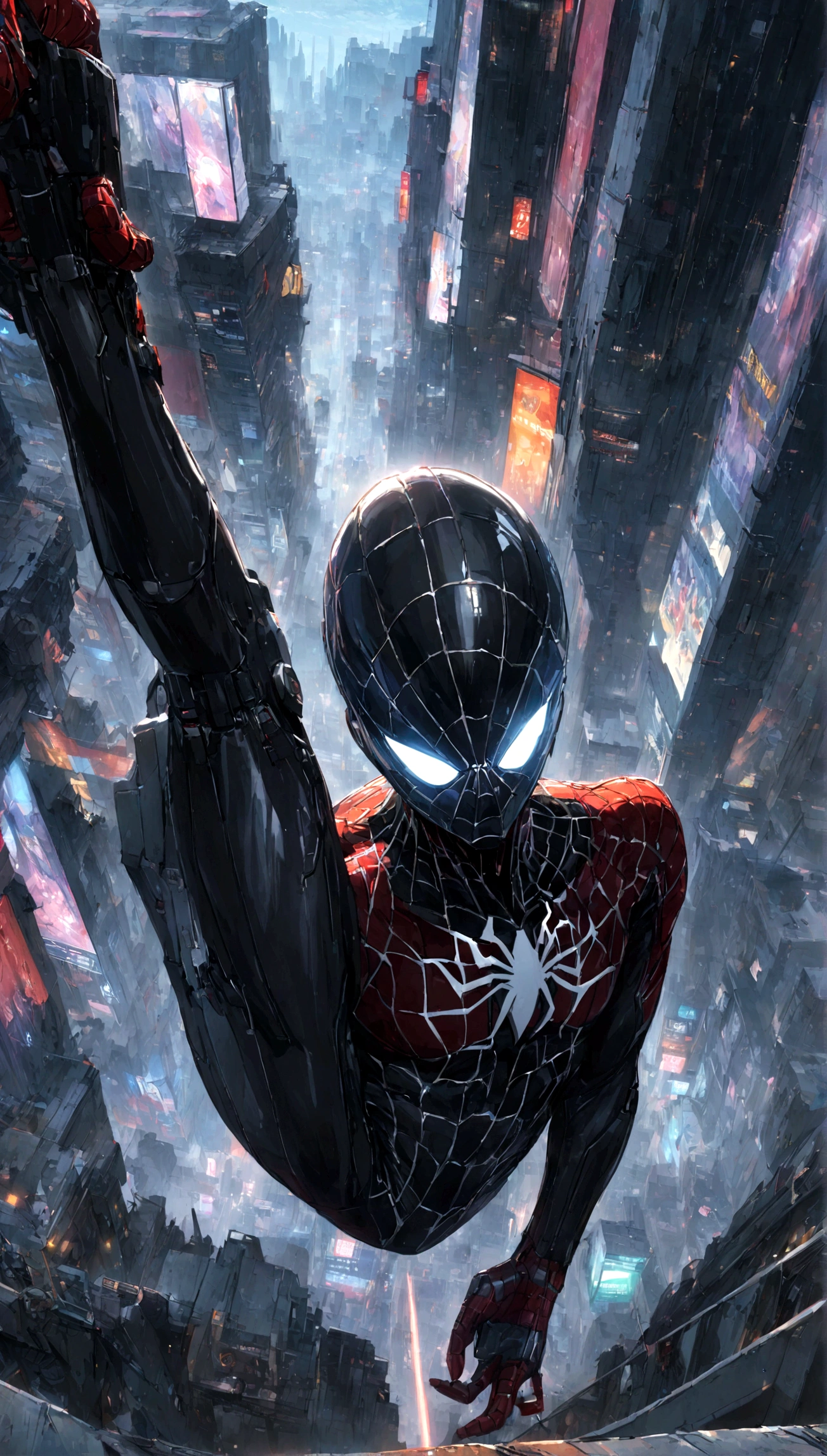 A Spider-Man in Cybernetic City, ultra detail, high resolution, anime, companies