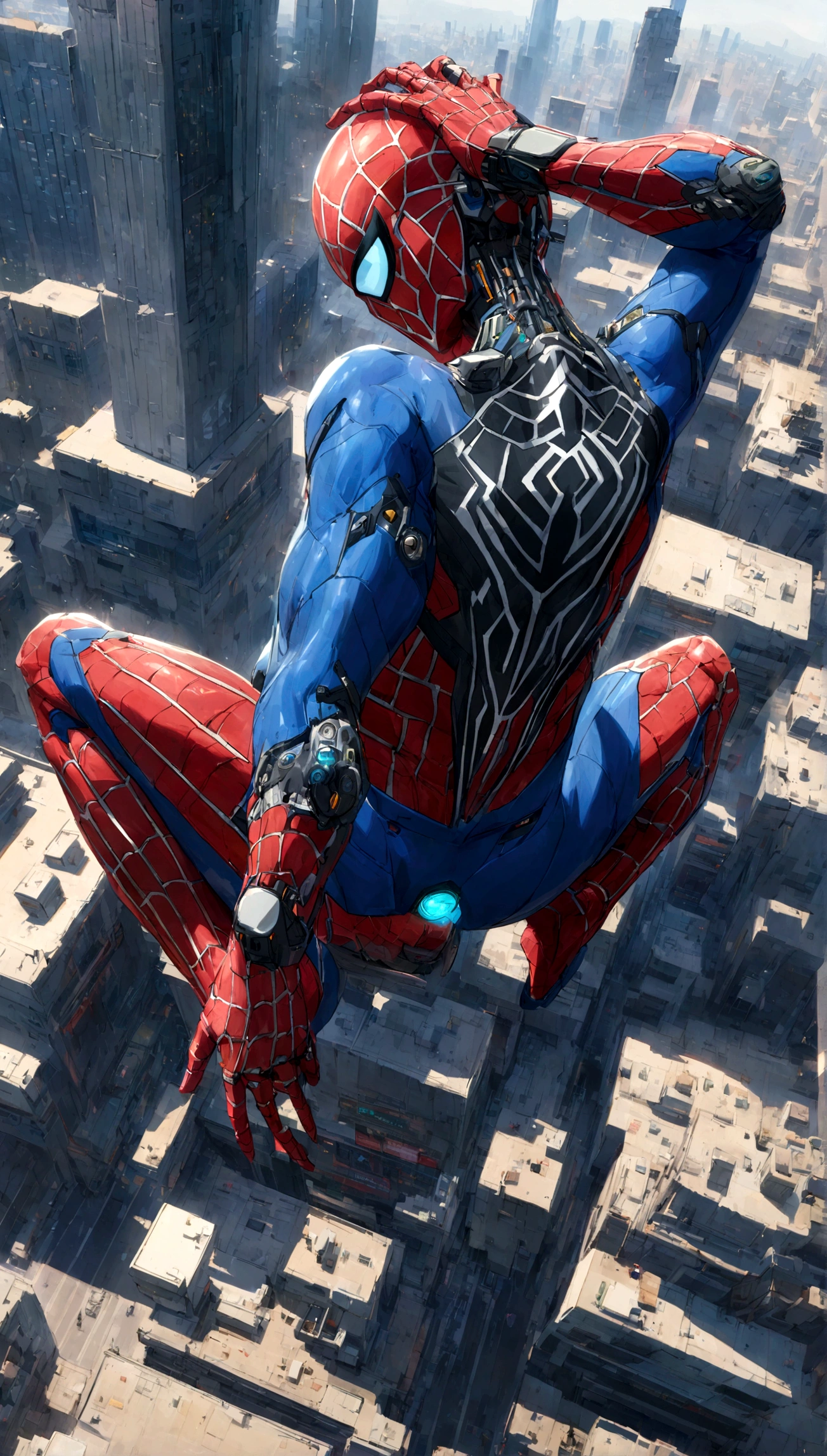 A Spider-Man in Cybernetic City, ultra detail, high resolution, anime, companies