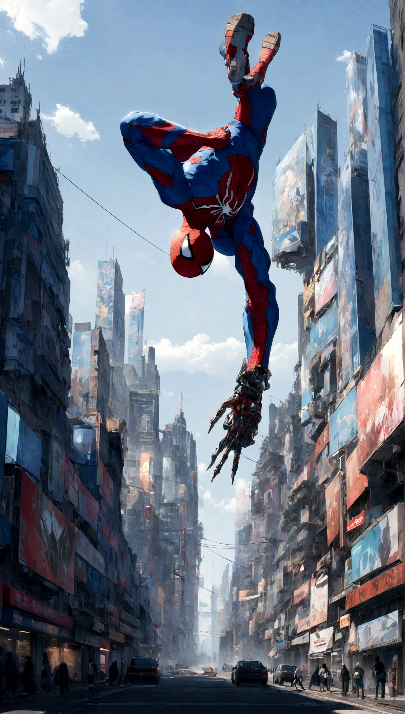 A Spider-Man in Cybernetic City, ultra detail, high resolution, anime, companies