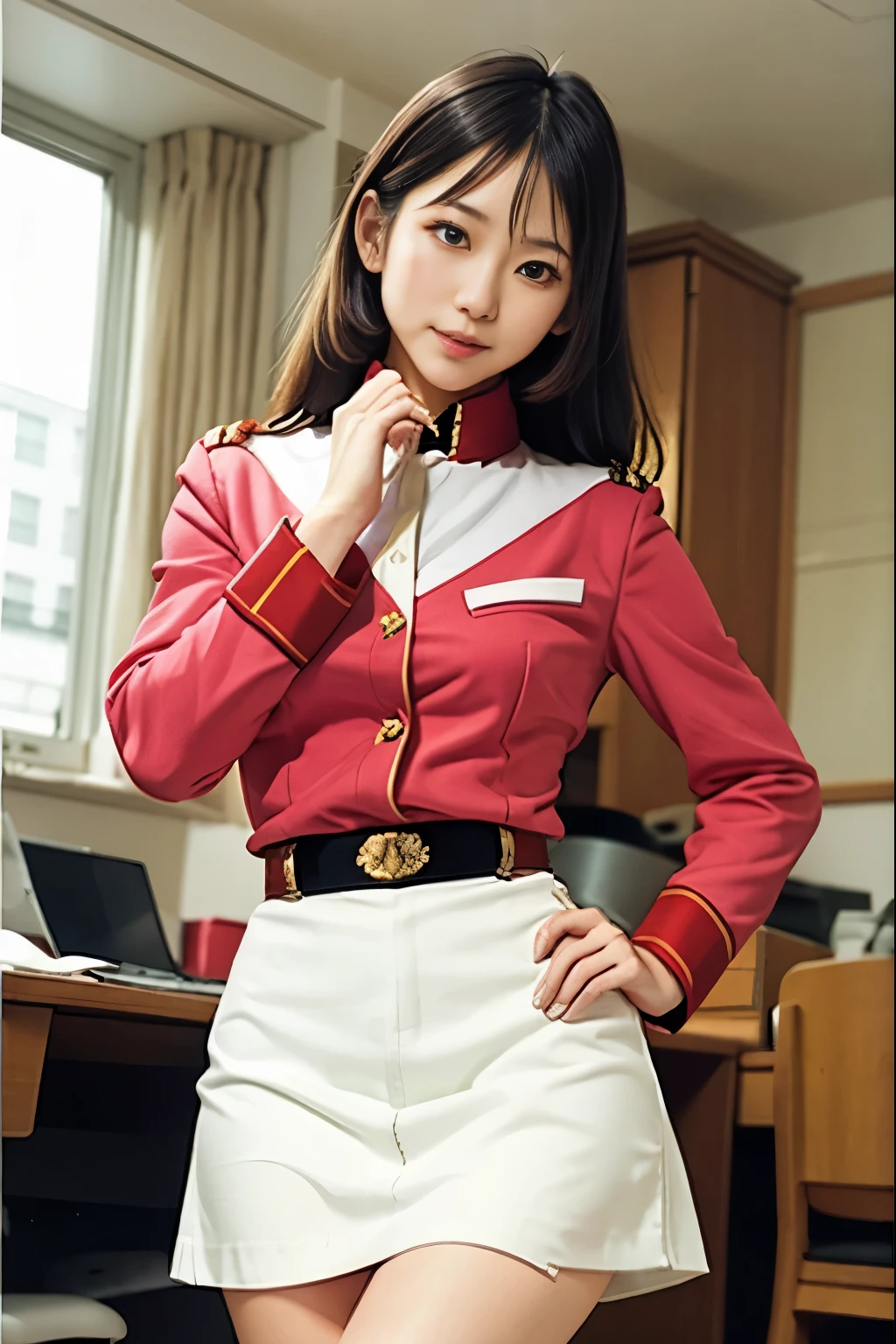 Actual Photos、Highest imYear quality、Beautiful woman、Beautiful thighs、Beautiful Face、real imYear、Federal Army Uniform Top Mini Skirt、White panties、ponytail、Yuriko Yoshitaka、16Year日本人女性、pretty girl、White pantiesーが丸見え、1６Year、（White pantiesー:1.3）、Ultra mini skirt、Beautiful thighs、White pantiesー、ミニスカートがめくれてWhite pantiesーが見えてる