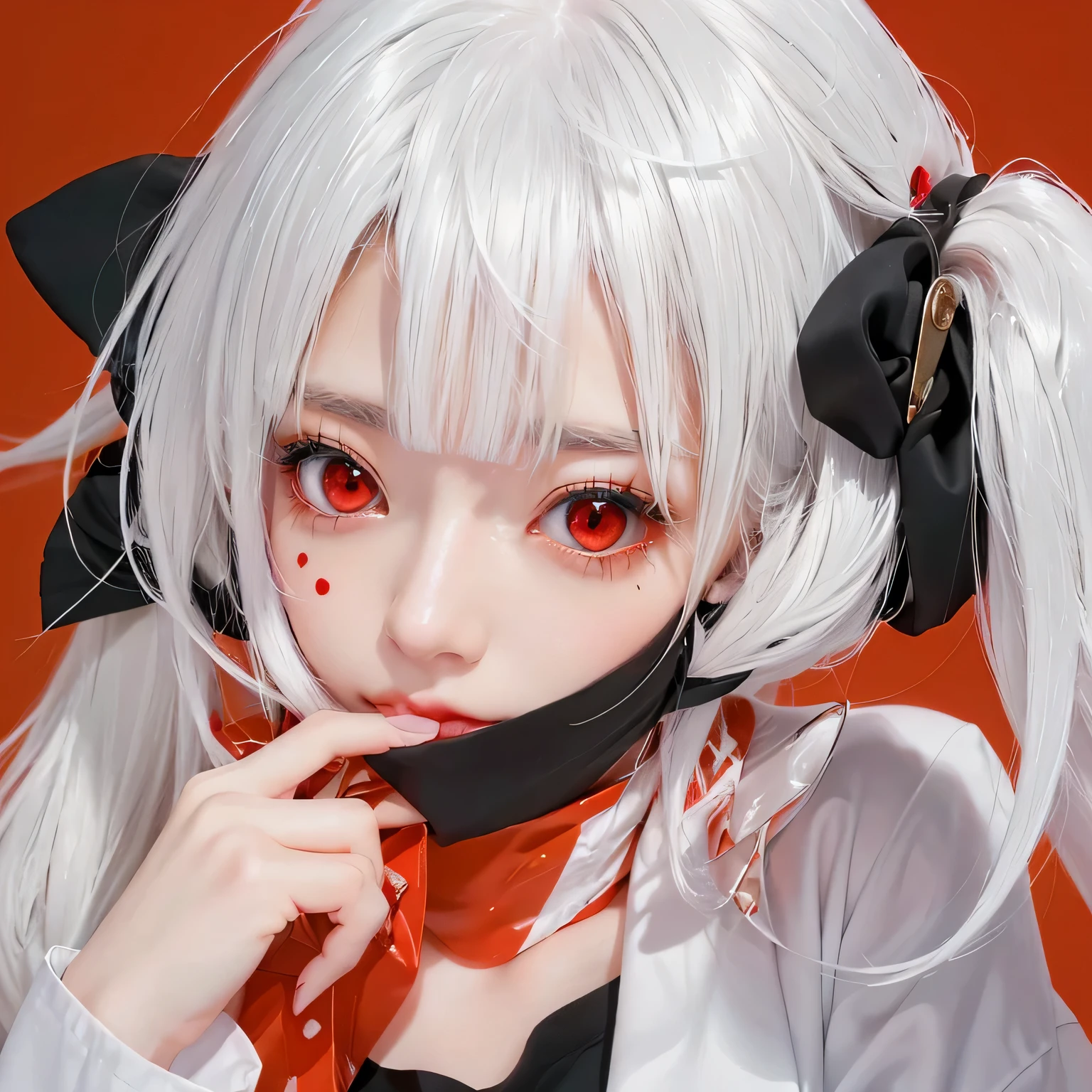 Beautiful girl with white hair pixiv, , with red glowing eyes, cute face, (girl), extremely cute anime girl face, style portrait, baggy eyes, pixiv,