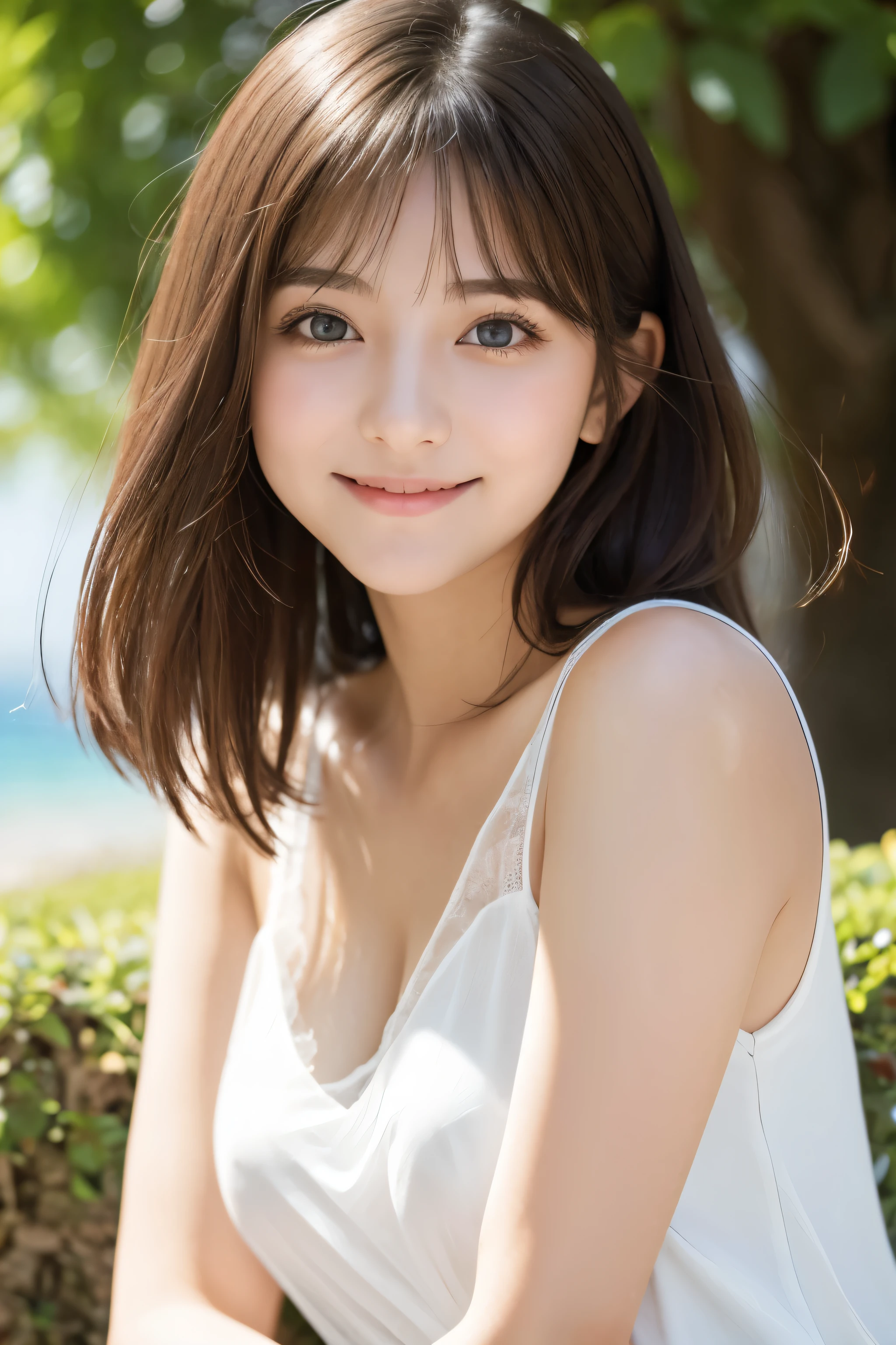 France、Italy、smile、Your eyes are sparkling、Big eyes、White see-through、camisole、19 years old、