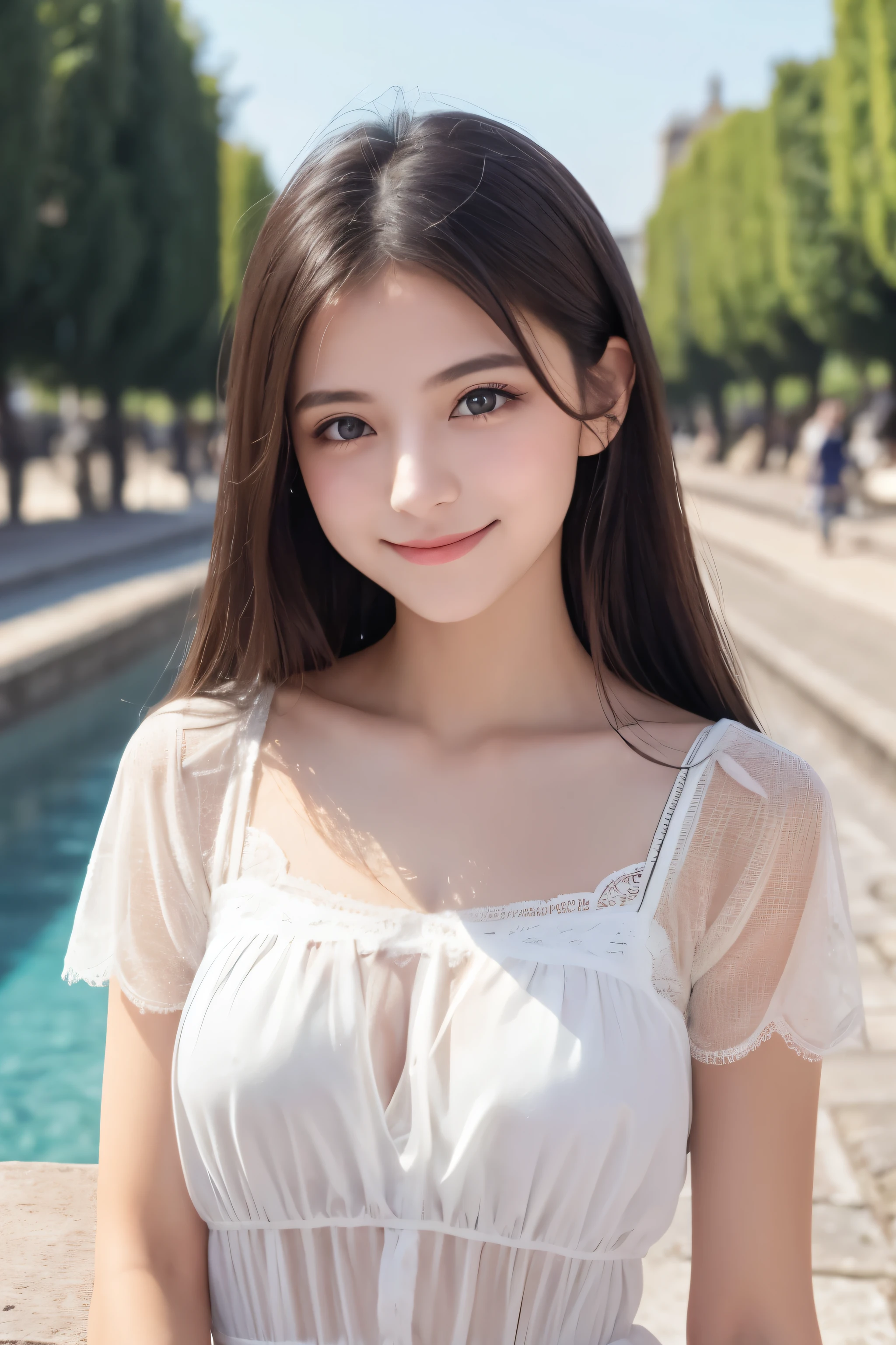 France、Italy、smile、Your eyes are sparkling、Big eyes、White see-through、camisole、19 years old、