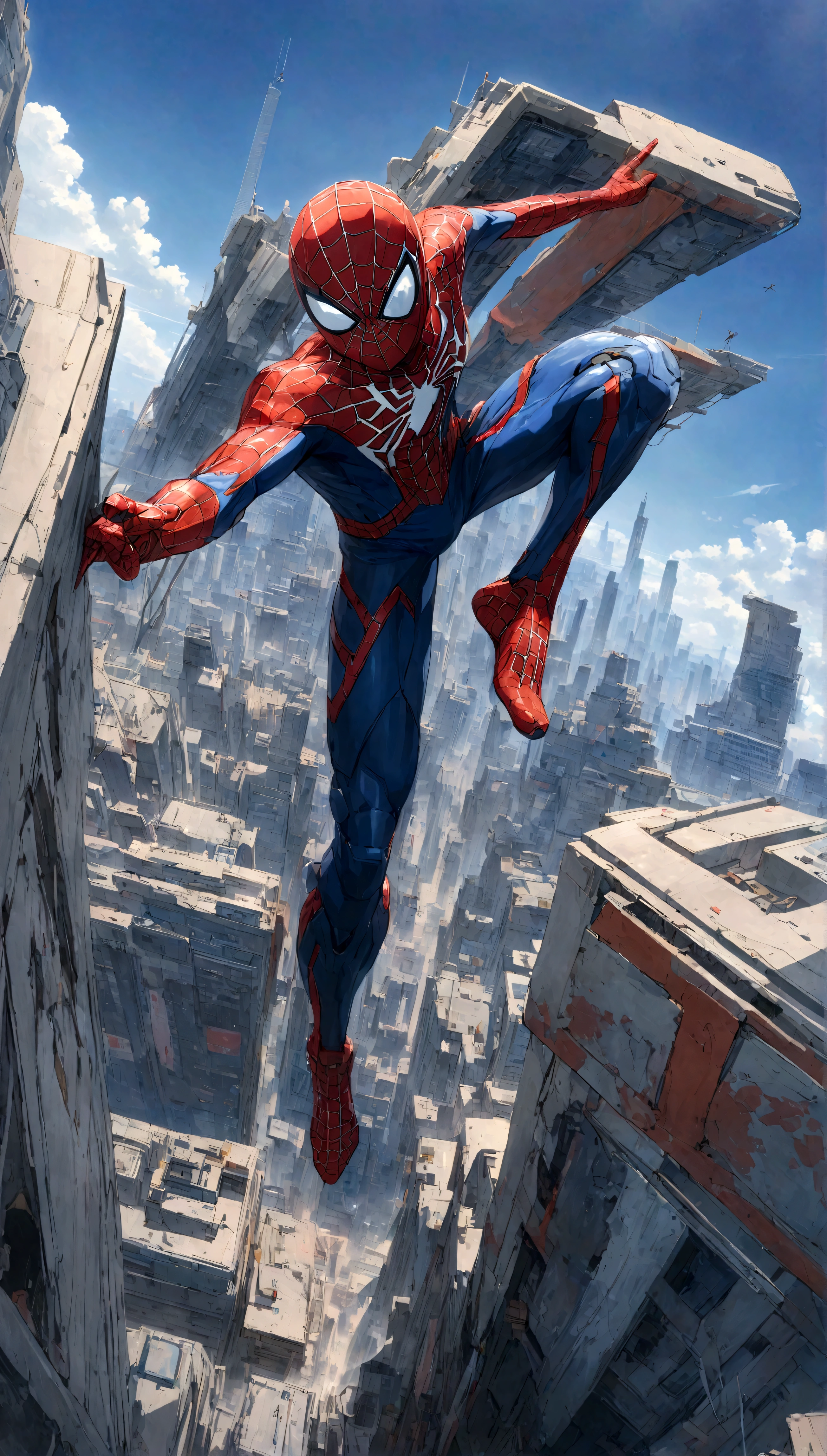 A Spider-Man in Cybernetic City, ultra detail, high resolution, anime, companies