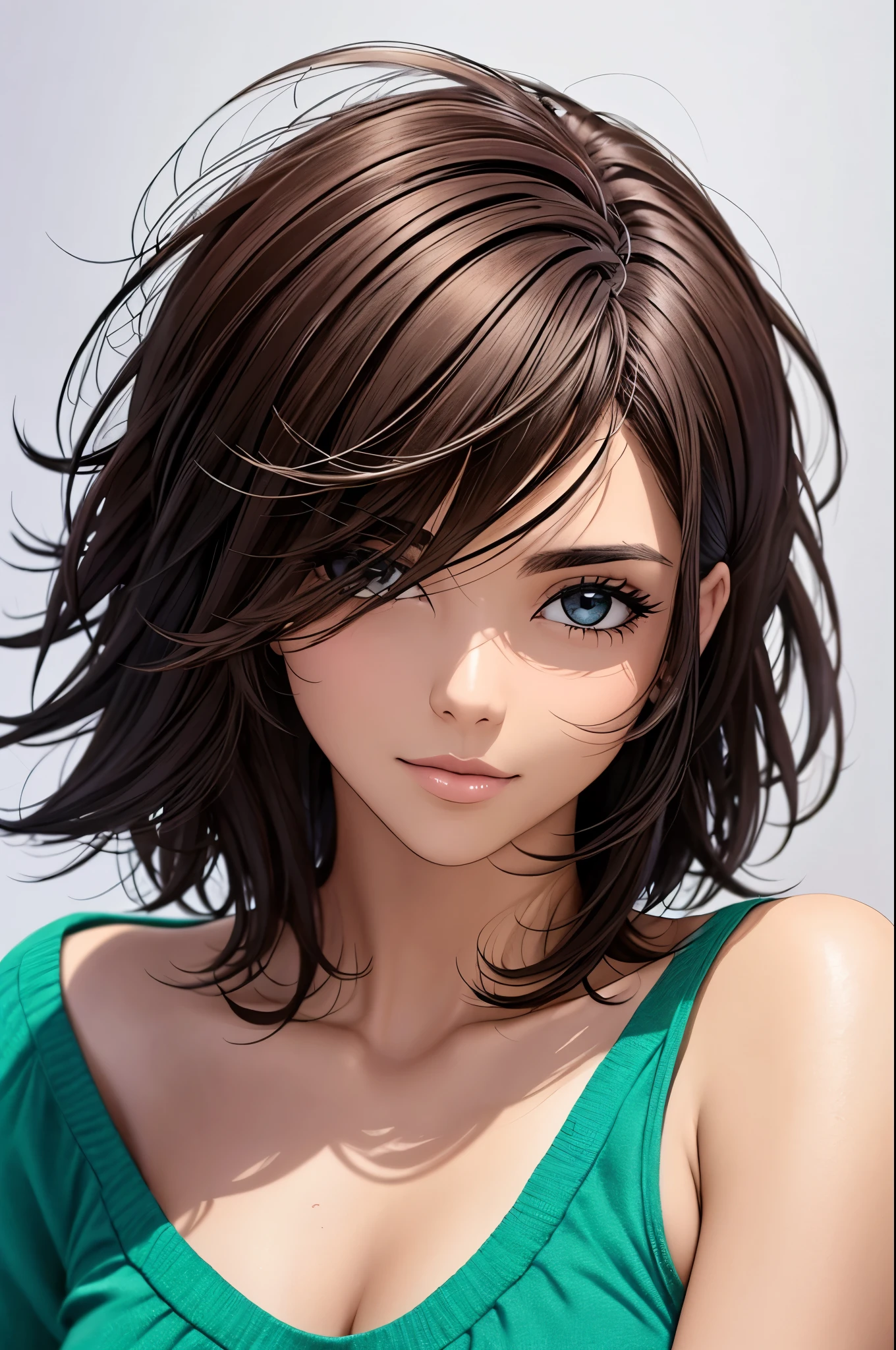 Morena, cabelos pretos, mulher branca, Branco, Linda, definido, messy hair, sorrir, Latim, olhos verdes, short hair, Brasil