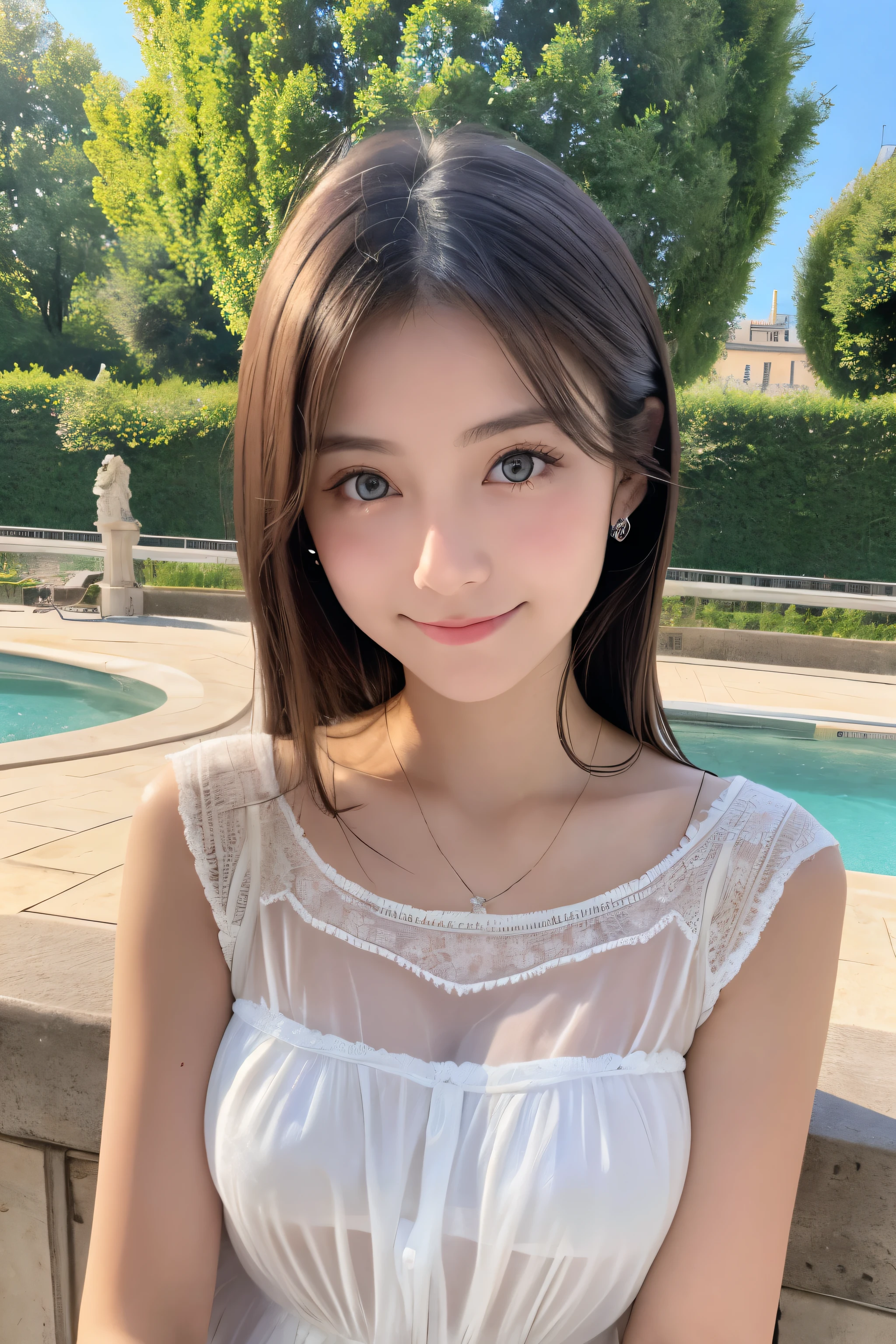 France、Italy、smile、Your eyes are sparkling、Big eyes、White see-through、camisole、20-year-old、