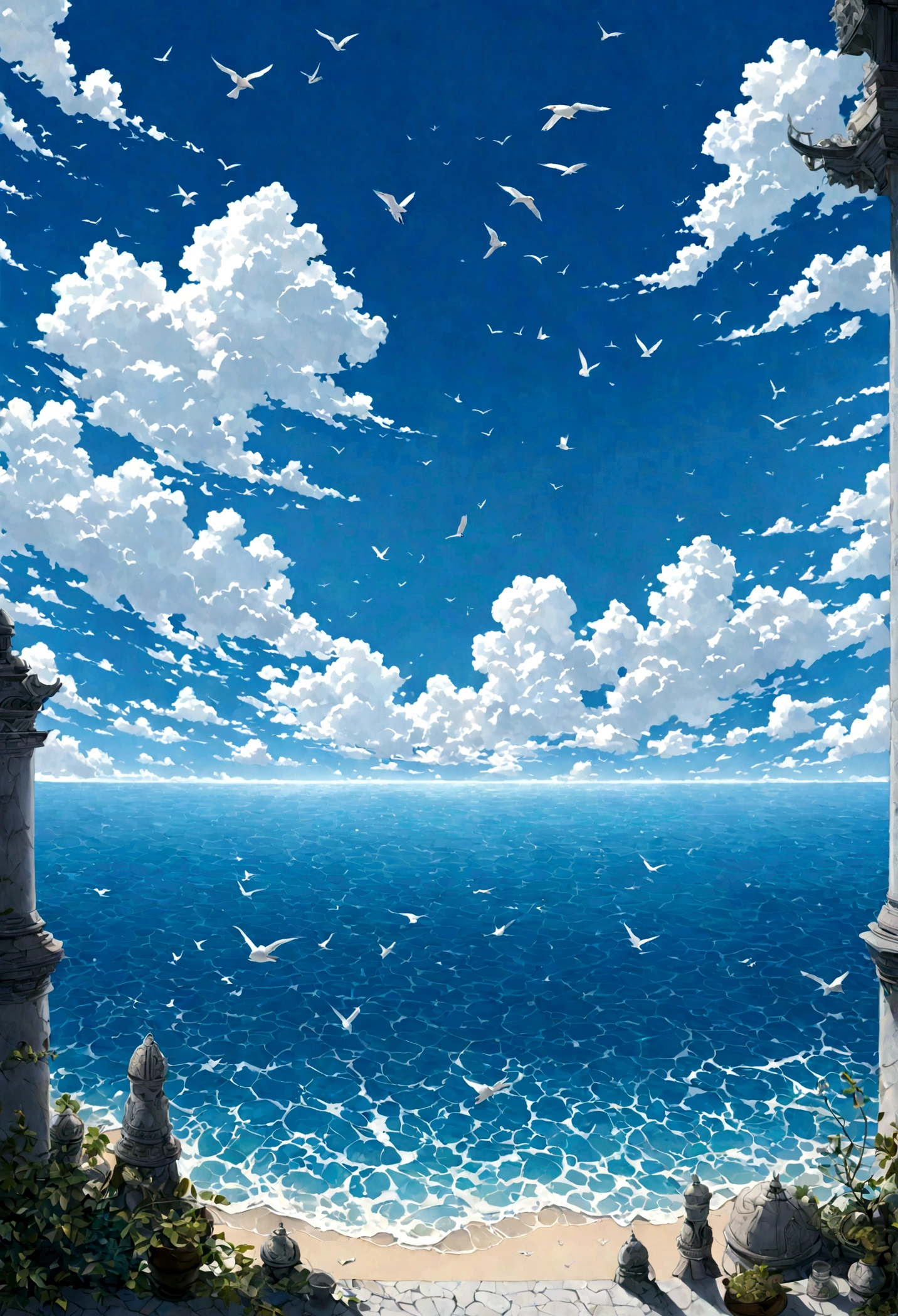 blue sky,Baiyun,Birds in the distance,Ocean,Vast image,Vision