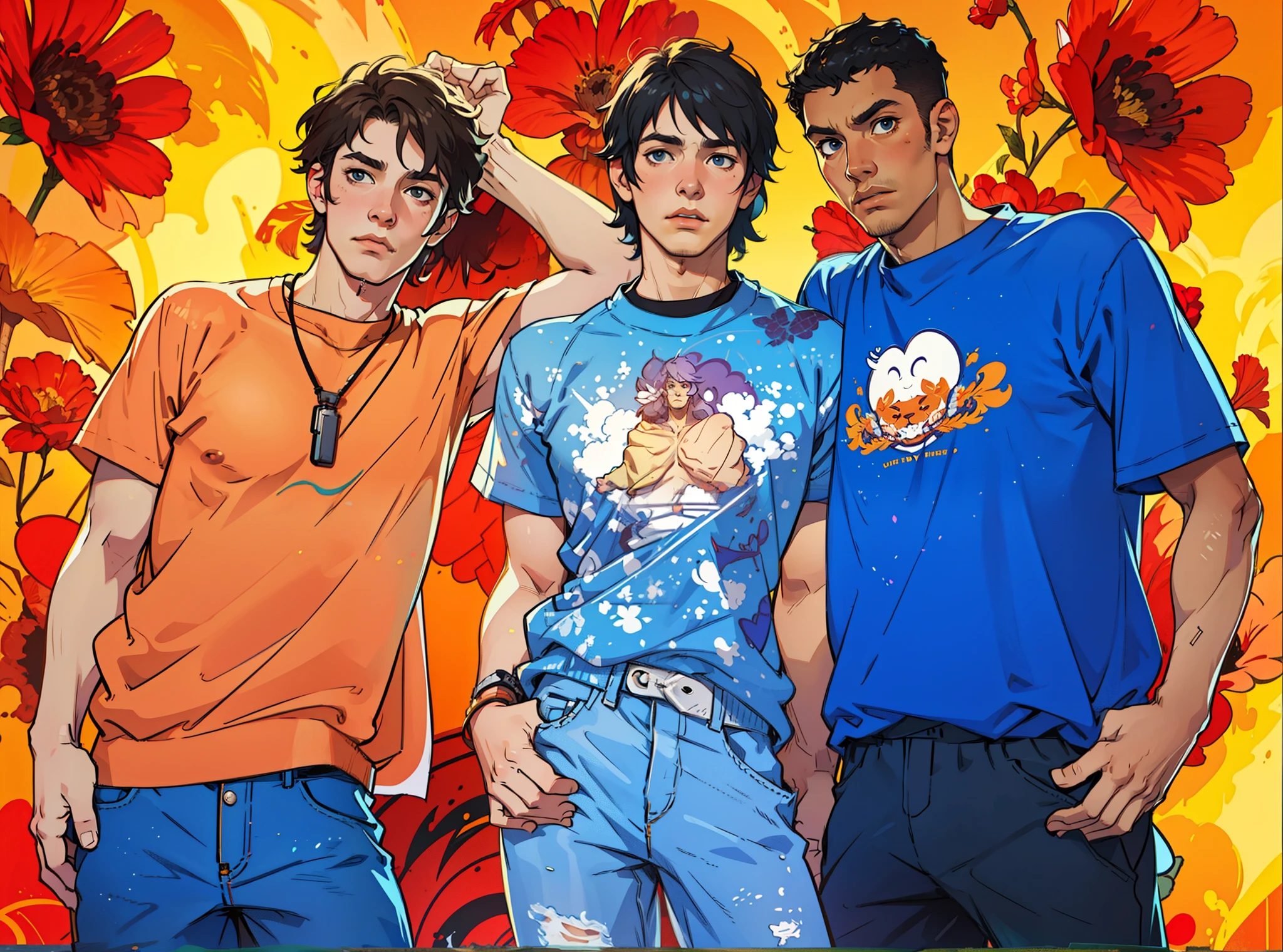 (extremely detailed CG unity 8k wallpaper), the most beautiful artwork in the world, 3 man as a band group, clean background