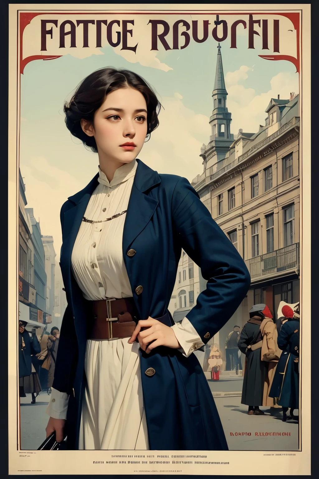 female revolutionary,Vintage poster,exhibition poster、fall 1910