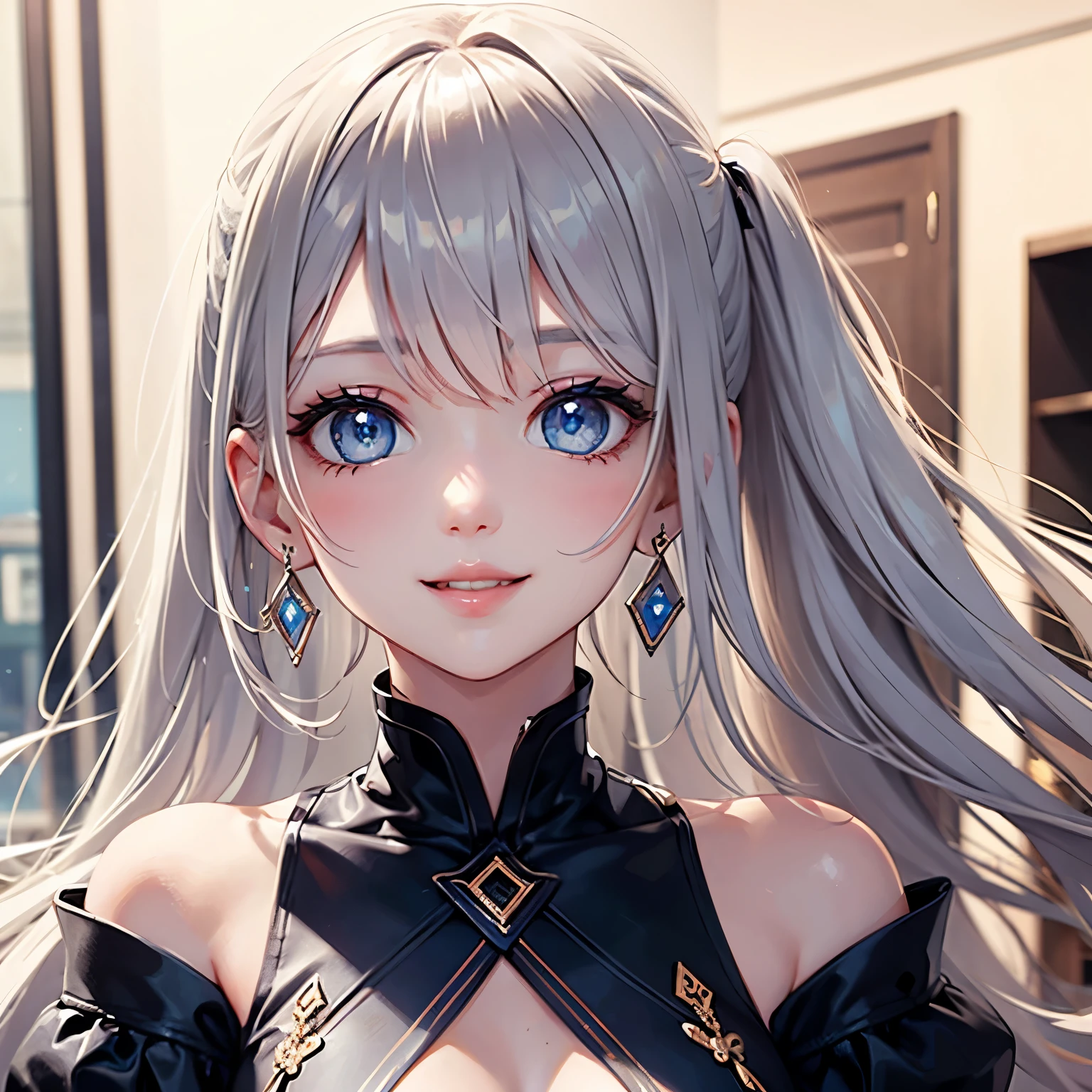 Cute Girls,blue eyes, Mouth open, Lips parted, smile, Earrings