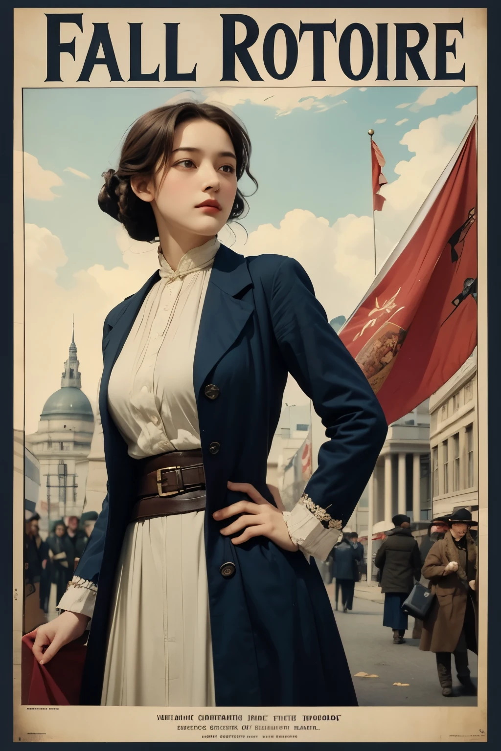 female revolutionary,Vintage poster,exhibition poster、fall 1910