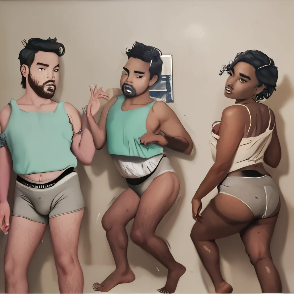 score_9,score_8_up,score_7_up,score_6_up,score_5_up,score_4_up,(Ailatman,azlatguy), harjim, gender transformation, male to female transformation, tg sequence, dark skin, short hair, dark-skinned female, barefoot, tank top, breasts, ass, panties, underwear, collage