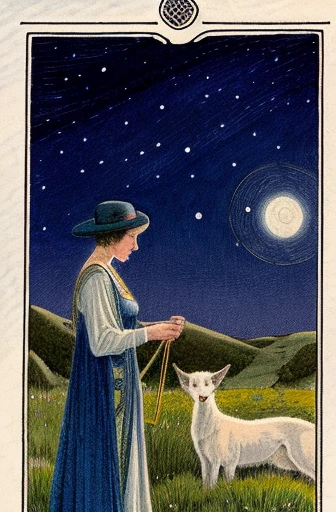 Tarot card drawn by Pamela Colman Smith. [Scene: the hum]