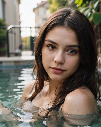 Cute beautiful sexy European light-green-eyed brunette, 22 years old,
seductive look in eyes, girl wears nothing, naked in swimming pool, pensive expression
innocent face, face-length 1.3 times the face-width, almond-shaped eyes, squared face-shape, high cheekbones, naturally wavy hair, light-green eyes, high-res, masterpiece, best quality, intricate details, very detailed, sharp focus, detailed skin, realistic skin texture, texture, detailed eyes, professional, 4k, charming smile, shot with Canon, depth of field, Kodak Vision color, perfectly fitting body, extremely detailed, photo_\( ultra\), photorealistic, realistic, post processing, maximum details, roughness, real life, ultrarealistic, photorealism, photography, 8k UHD, photography