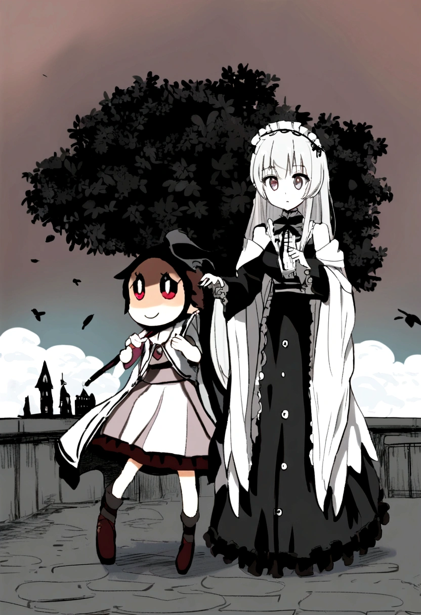 (Super meticulous),(full bodyesbian:1.2), 1girl, araffe woman in a black and white dress holding an umbrella, lolita style, magical school student uniform, lolita fashion, victorian gothic lolita fashion, loose coat collar sailor uniform, magic , black gothic lolita dress, japanese clothes, maid outfit, kantai collection style, school girl in gothic dress, anime girl in a maid costume, anime girl cosplay, jk uniform ,(Beautiful and delicate eyes)