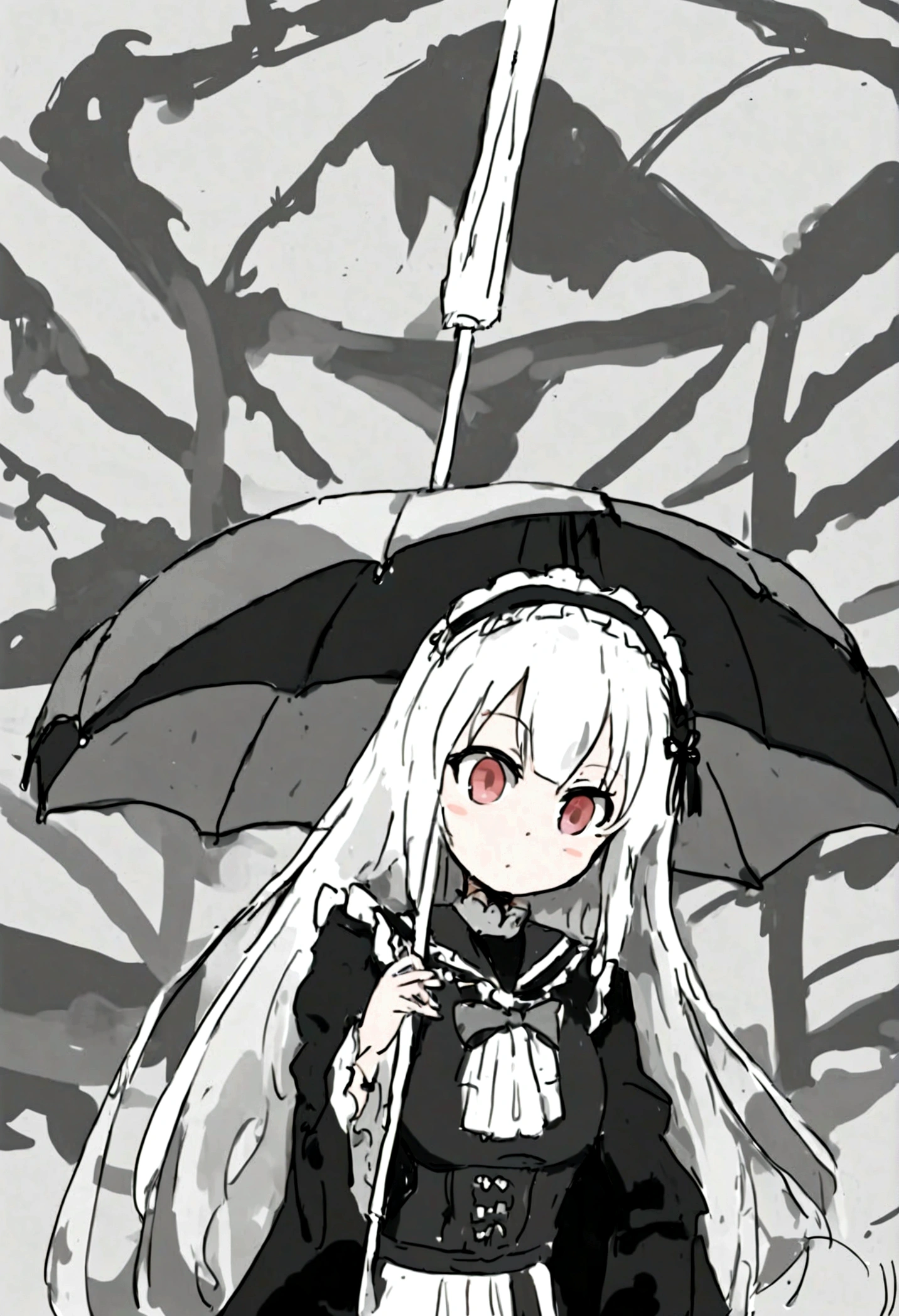 (Super meticulous),(full bodyesbian:1.2), 1girl, araffe woman in a black and white dress holding an umbrella, lolita style, magical school student uniform, lolita fashion, victorian gothic lolita fashion, loose coat collar sailor uniform, magic , black gothic lolita dress, japanese clothes, maid outfit, kantai collection style, school girl in gothic dress, anime girl in a maid costume, anime girl cosplay, jk uniform ,(Beautiful and delicate eyes)