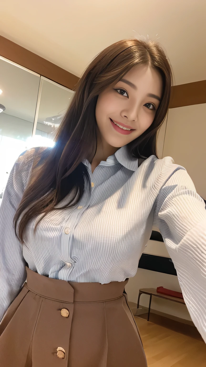 seed:2020674263.((Full body angle:1.1)).((highest quality, 8K, masterpiece:1.3)), ((from below:1.1)).concentrated:1.2, Perfect body beauty:1.4, Hips:1.2, ((Delicate Hair)), (Colorful button-through crop shirt :1.1) , ((highest quality、8K、masterpiece:1.3))、1 Girl、A sloppy smile、Esbian all over、Slim face、Big Boobs、Beautiful woman、(Dark Brown Hair)、Long Hair、1.1、Flickering Valley、Detailed eyes、double eyelid、Blurred Background、超Slim face、Smile、Looking down、stroll、