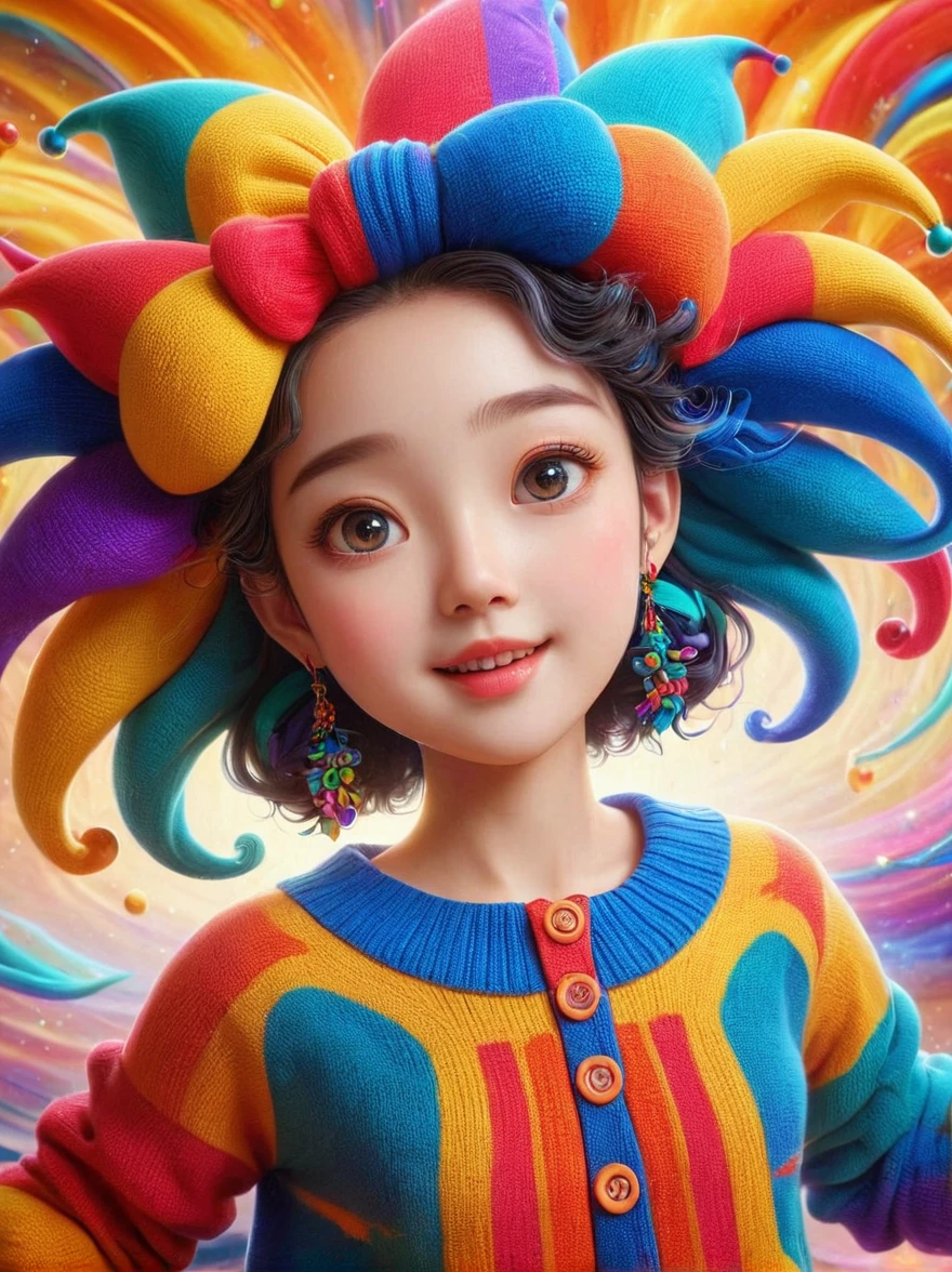 1girl, curls, Colorful sweater, solo, Colorful,Character Conception,cute,Bright colors,cute的艺术风格,cute的插图,cute的卡通,cute的人物,whole body,Color illustrations,Colorful的插图,Colors come in many colors,cute和细致的数字艺术,Color drawing,cute的卡通人物,cute的卡哇伊女孩,Beautifully detailed artwork, 1fkxc1