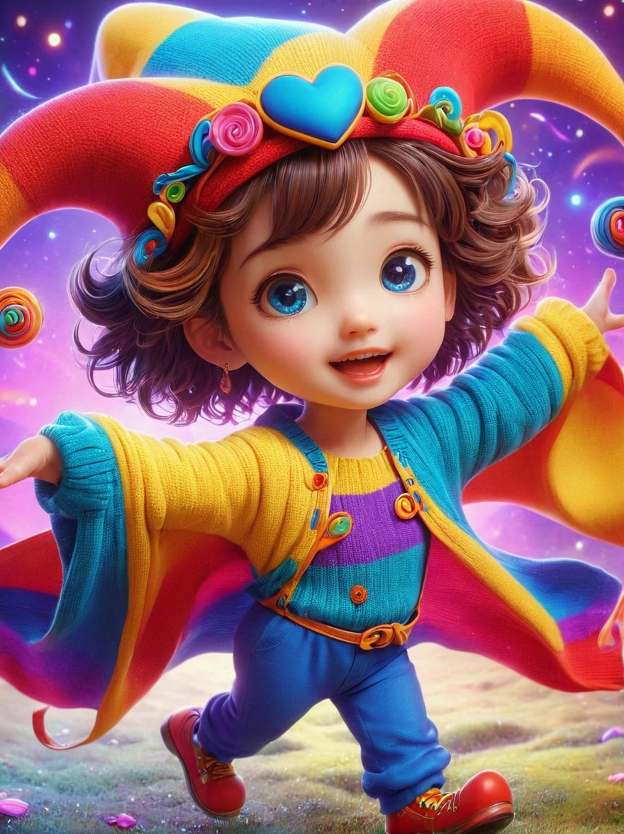 1girl, curls, Colorful sweater, solo, Colorful,Character Conception,cute,Bright colors,cute的艺术风格,cute的插图,cute的卡通,cute的人物,whole body,Color illustrations,Colorful的插图,Colors come in many colors,cute和细致的数字艺术,Color drawing,cute的卡通人物,cute的卡哇伊女孩,Beautifully detailed artwork, 1fkxc1