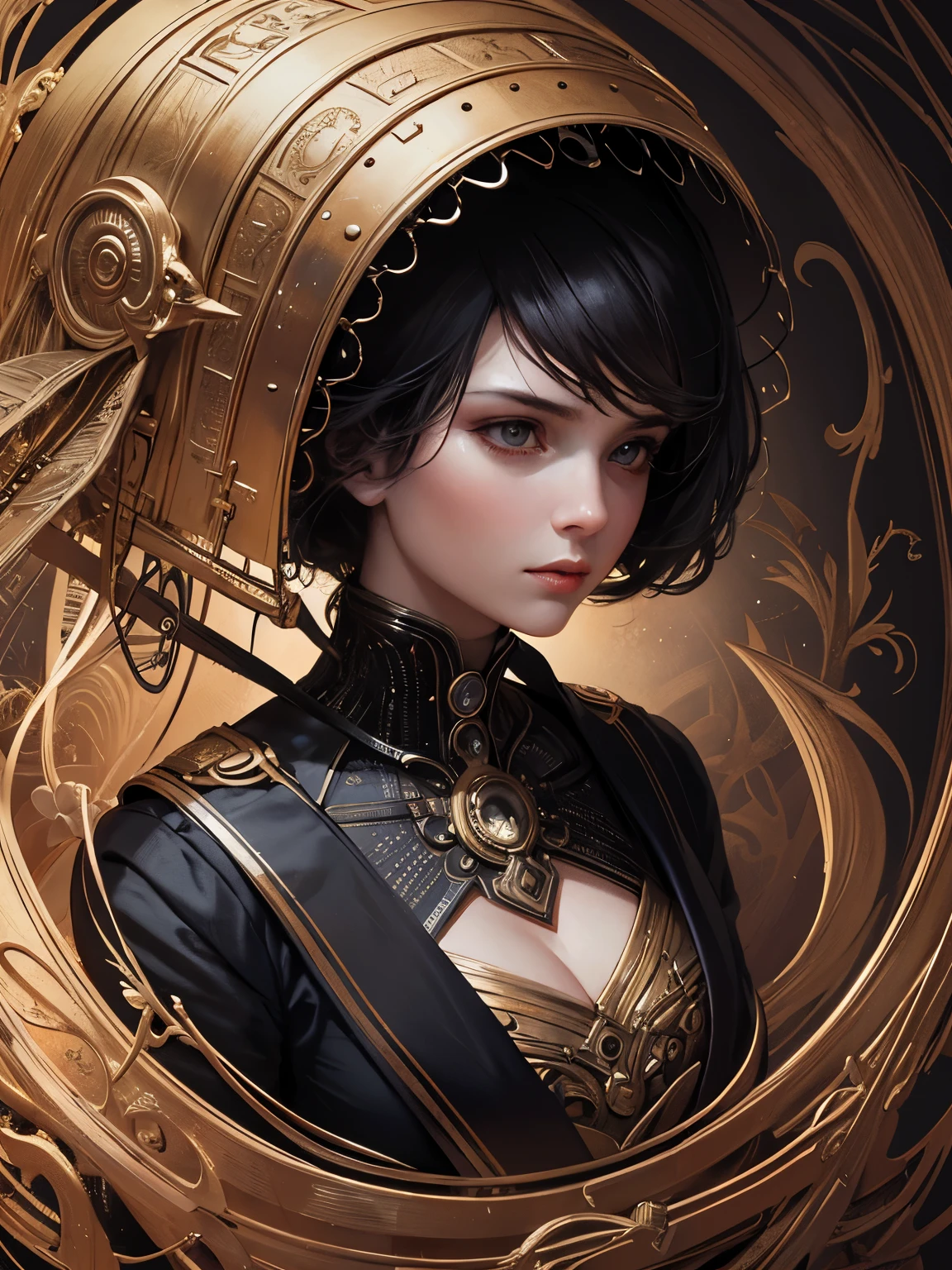 A Stunningly Detailed, High-Quality Portrait: 1.3
1. woman face
2. A Strong Young Engineer with Mechanical Enhancements
3. Intricate Details Echoing the Engineering Precision of Her Inner Workings
4. Wheels Within Wheels, a Metaphor for Her Intellect and Ingenuity
5. Elegantly Captured in Clear Focus, Emphasizing Her Intelligence and Power
6. Illustration in the Style of H.R. Giger, Greg Rutkowski, and Alphonse Mucha
7. Beautiful Dramatic Lighting that Illuminates Her Features and Shadows
8. Art Work