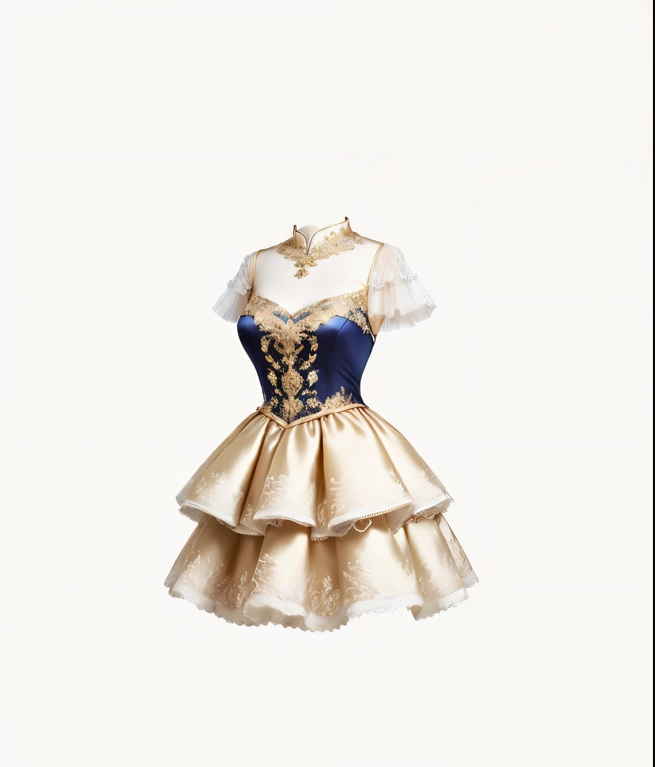 露肩dress, inspired by William Harnett, Propaganda Art,, Dress, The art of math,, 华丽dress, alternate album cover,, High Detail, Detailed clothes, , dress, 白色和蓝色dress, Beautiful luxury, a complicated dress, Gorgeously dressed, Ruffled Clothing, elegant dress, intricate 梦幻Dress, satin, 穿着精致dress