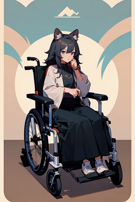 Girl in a wheelchair with half animal hair