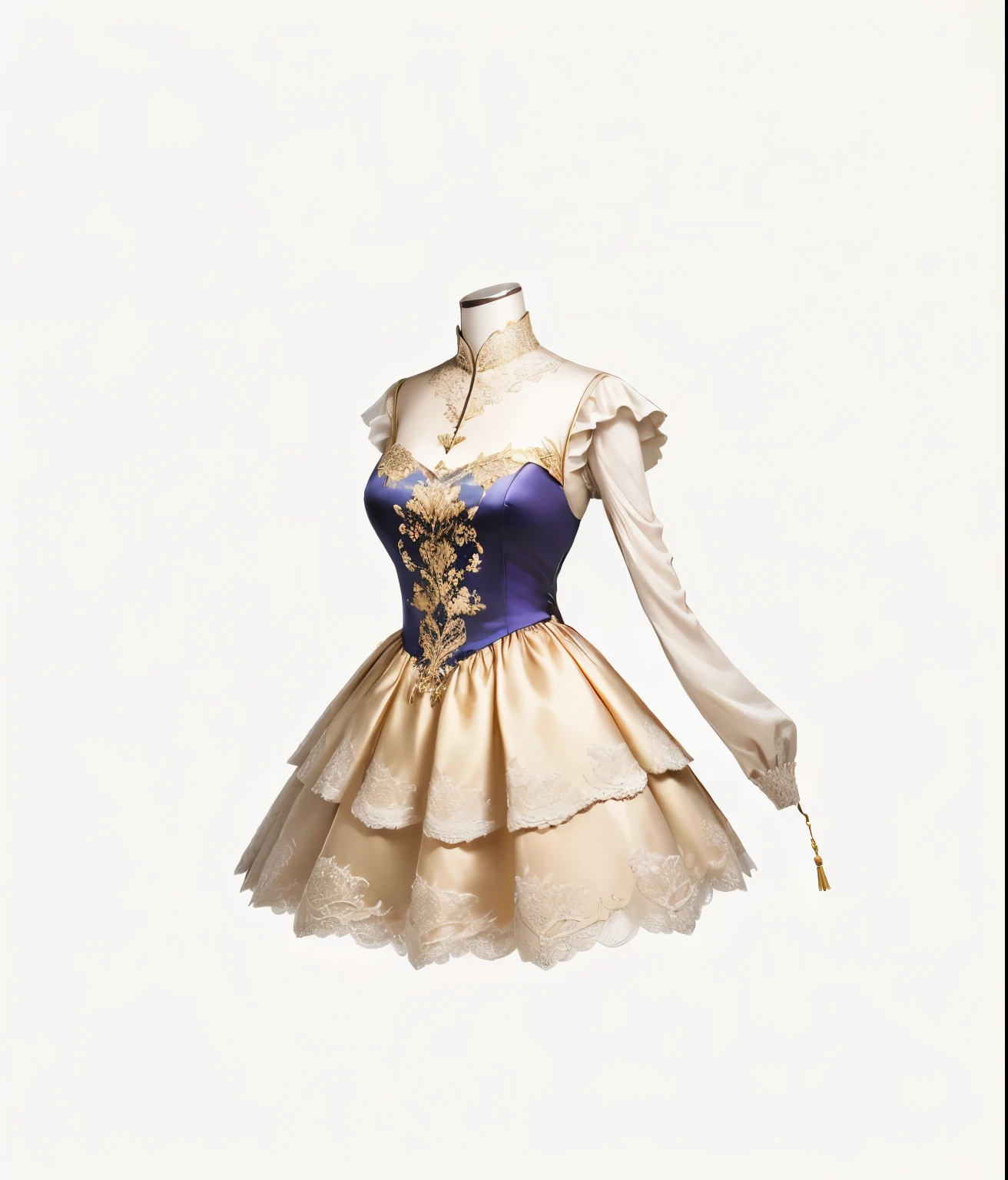露肩dress, inspired by William Harnett, Propaganda Art,, Dress, The art of math,, 华丽dress, alternate album cover,, High Detail, Detailed clothes, , dress, 白色和蓝色dress, Beautiful luxury, a complicated dress, Gorgeously dressed, Ruffled Clothing, elegant dress, intricate 梦幻Dress, satin, 穿着精致dress