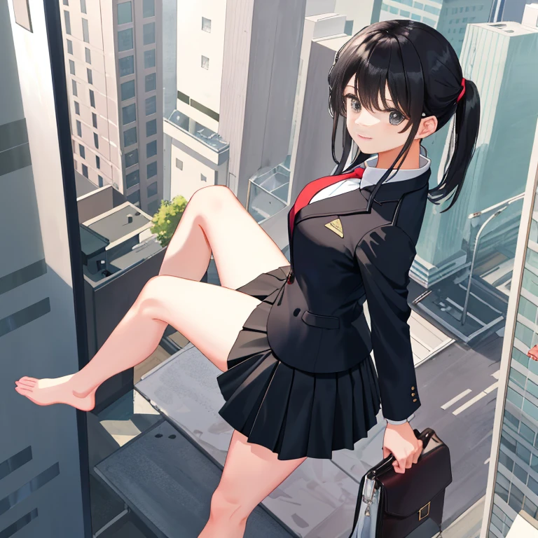 Beautiful girl，Professional attire，Office Lady Uniform，Short skirt，livestock，Erlang Leg，No shoes，Put your hands on your back，