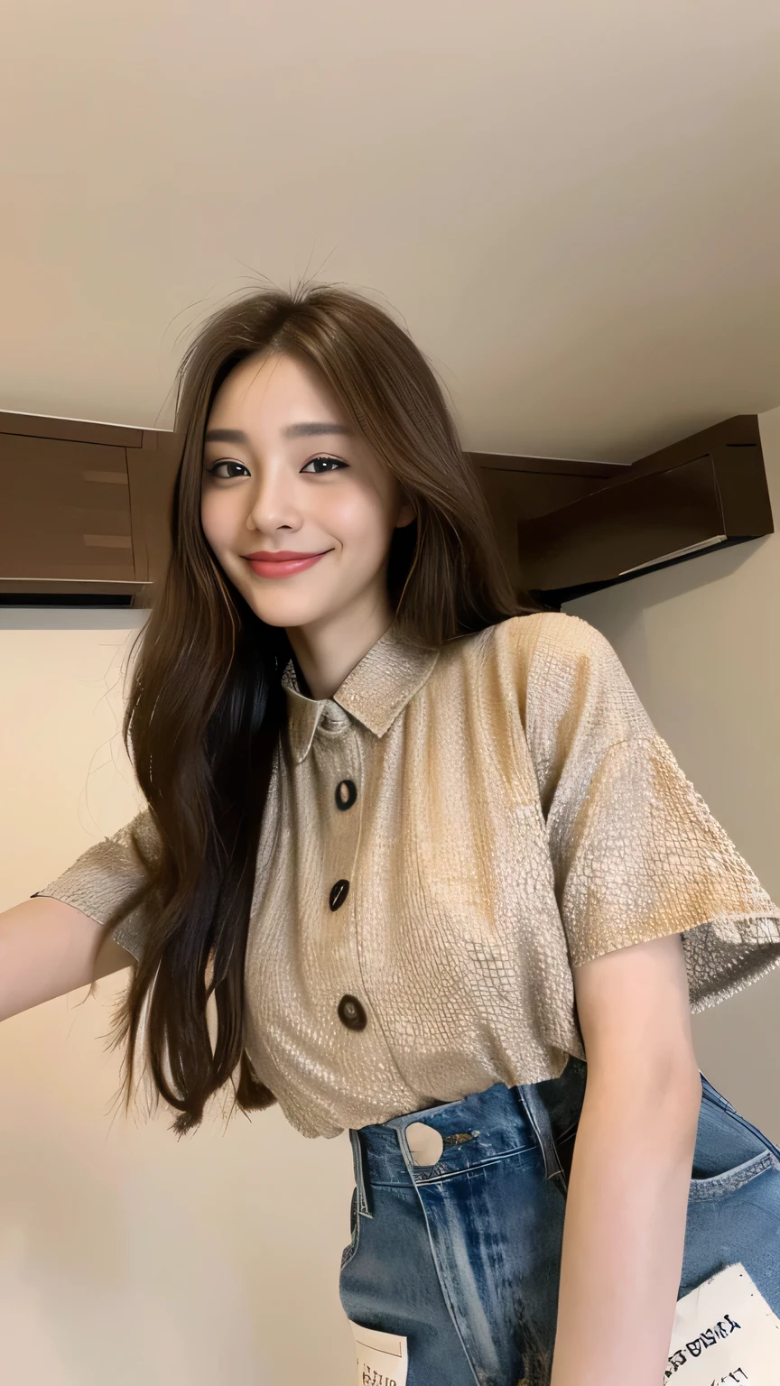 seed:2020674263.((Full body angle:1.1)).((highest quality, 8K, masterpiece:1.3)), ((from below:1.1)).concentrated:1.2, Perfect body beauty:1.4, Hips:1.2, ((Delicate Hair)), (Colorful button-through crop shirt :1.1) , ((highest quality、8K、masterpiece:1.3))、1 Girl、A sloppy smile、Esbian all over、Slim face、Big Boobs、Beautiful woman、(Dark Brown Hair)、Long Hair、1.1、Flickering Valley、Detailed eyes、double eyelid、Blurred Background、超Slim face、Smile、Looking down、stroll、
