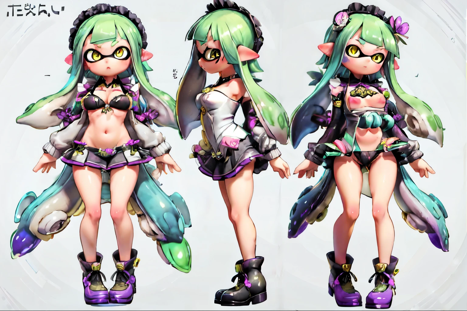 Multiple Views,One Splatoon girl,Golden Eyes、Maid clothes、gigantic breast、Cleavage、Micro Mini Skirt,Jacket,whole body,