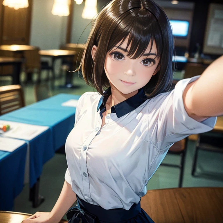 (highest quality:1.2), Super detailed, High resolution, Tabletop:1,2, Vibrant colors, Bokeh, Professional Lighting, Physically Based Rendering, Flat Color:0.8, Fine Illustration, Realistic:1.37, Shinkai Makoto style, Your name style, Light brown hair, Elegant update, Short Bob, Hairstyles such as chignon, Laugh together, Dynamic pose, Selfie, Upper body full sister、