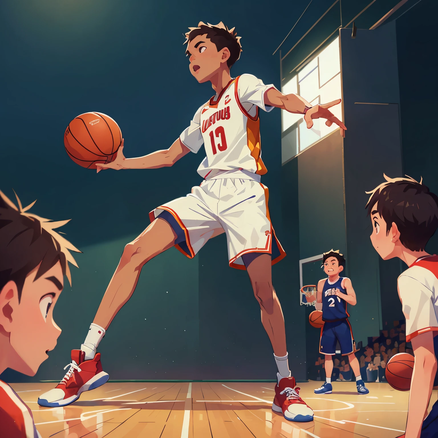arafed basketball player in uniform dribbling a basketball, dribbling, wearing basketball jersey, hip and leg shot, playing basketball, focused shot, profile shot, trending dribble, basketball, dribble, man standing in defensive pose, young man with short, athlete photography, center focused, centered shot, full-body-shot