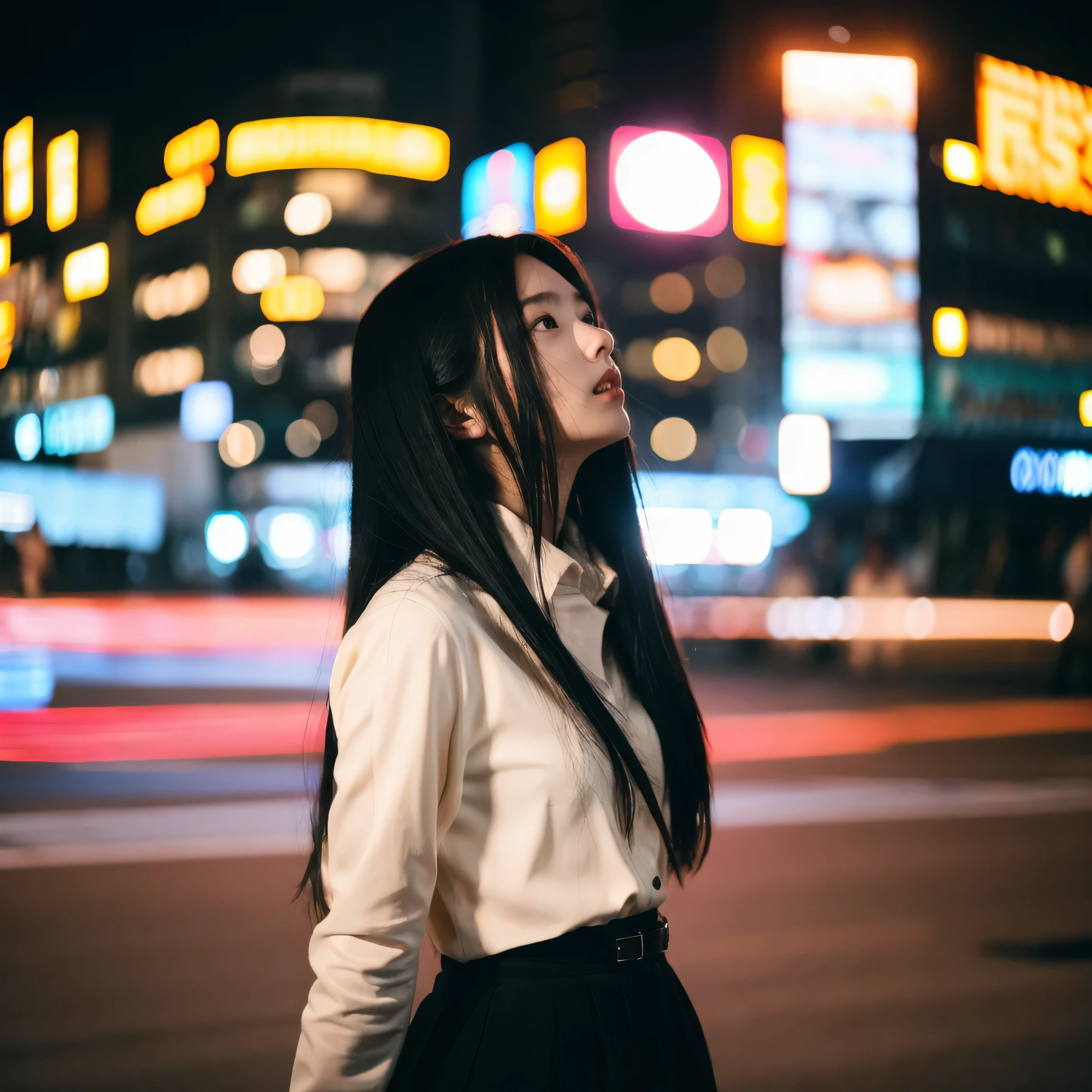 (Cinematic Aesthetic:1.4) Photo of a beautiful korean fashion model bokeh city night