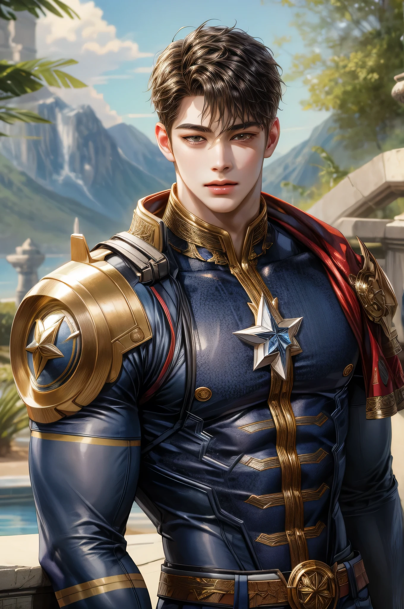 masterpiece, best quality, half body picture of 1 boy, young handsome boy, character from Marvel, handsome face, detailed scenery bg