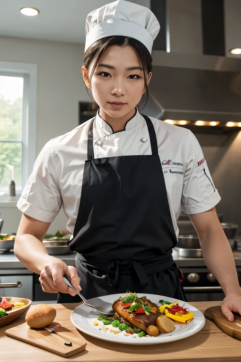 (Best quality,4k,8k,high resolution,chef-d'artwork:1.2),ultra-detailed,(Realistic,photoRealistic,photo-Realistic:1.37), 1fille, beautiful detailed eyes, beautiful detailed lips, extremely detailed eyes and face, long cils, Petits seins, Fille de 20 ans avec une silhouette, petites hanches, yeux verts vibrants, stunning red hair falling over her shoulders, elle porte un haut court élégant qui complète parfaitement sa silhouette, paired with trendy denim shorts that accentuate her youthful energy, the scene takes place in a cozy and vibrant bedroom, with the sunlight streaming through the window, créer une atmosphère chaleureuse et invitante, striped knee high socks add a playful touch, mettant en valeur son charme joyeux, elle dégage une aura séduisante et porte une paire de lunettes élégantes qui renforcent son attrait intellectuel.