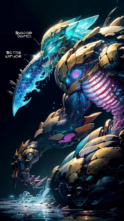ofTailed, ultra-ofTailed, masterpiece, 8k wallpaper,(bio Mecha:1.5),(Mecha:1.4),
, (muscle:1.3), (muscle tissue:1.5), (colorful Mecha:1.4)
(dramaticangle:1.3),(Dynamic angle,:1.2), (Mecha ofsign (of):1.6), (mdof:1.3),
, No humans, Black Mecha,Wears a black loincloth,Doll monster, Tail, Unique, Mecha, Science fiction, permanent, Luminescence, teeth, nails, White eyes, monster, simple background, sharp teeth, English text, nail,saliva,Kneeling, by CoffeeSoda, by zackary9112, by KOBITOWANI, by NullGhostArt,