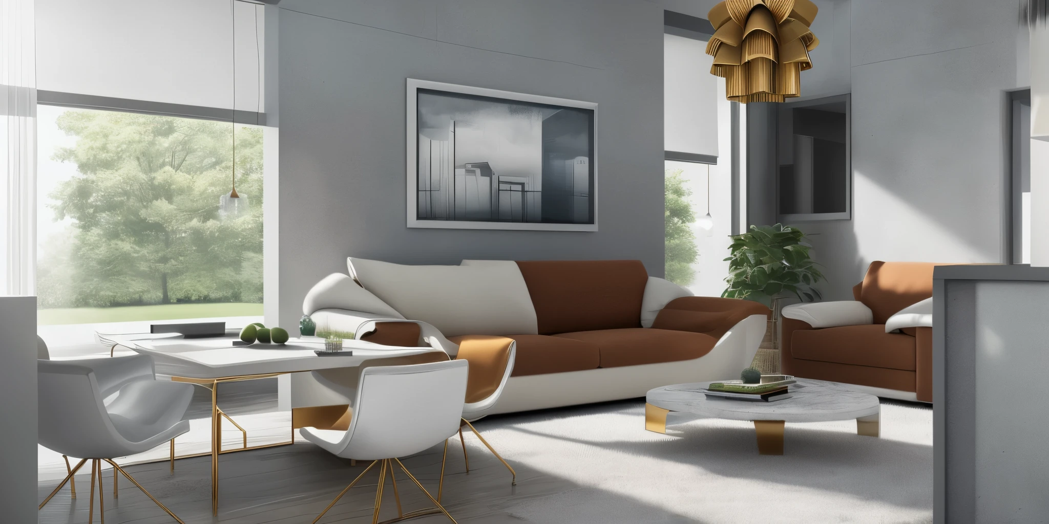 living room，sofa，Tables and Chairs，coffee table，Advanced Plants，Bright rendering, furniture, high quality，modern style