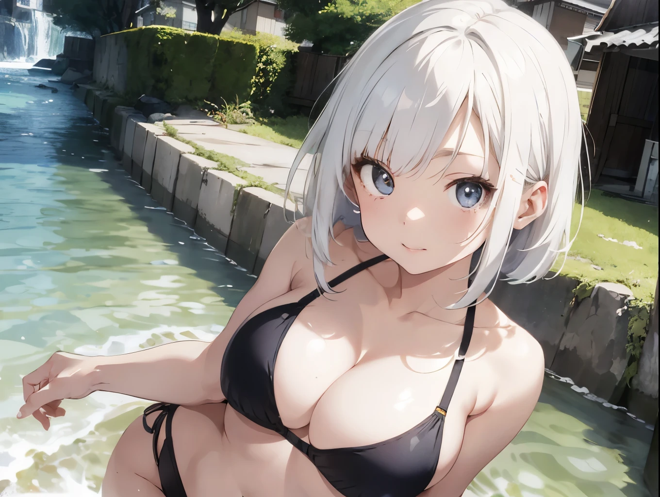 White-haired girl drawn in high resolution Japanese anime style、Woman taking a photo in a bikini, Bikini Model, , A young and cute gravure idol, Posing together in a bra, Russian and Japanese mix, sakimichan, Asian woman, Wear a swimsuit, that'that'that'that'that'that'that'that'that'that'that'that'that'that'It's hot with the shining sun, Japanese Model, Cute Core, sakimichan hdri, Young Gravure Idol, Chubby